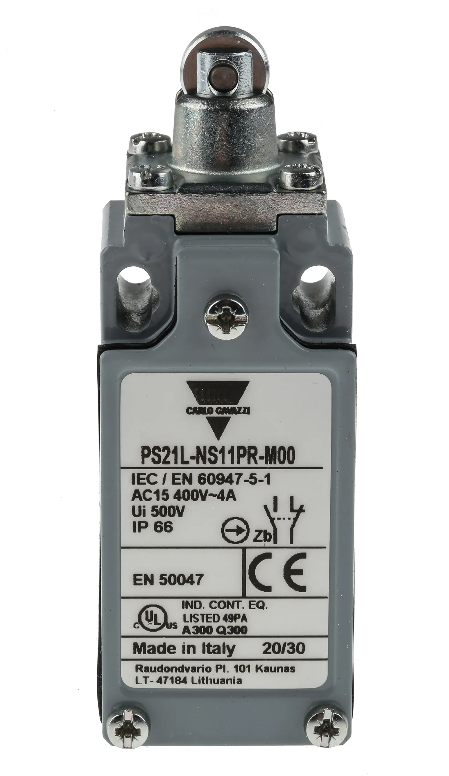 Interruttore di fine corsa Carlo Gavazzi, Tasto a rotella, NO/NC, 24V, 24 V c.a. 10A, IP66