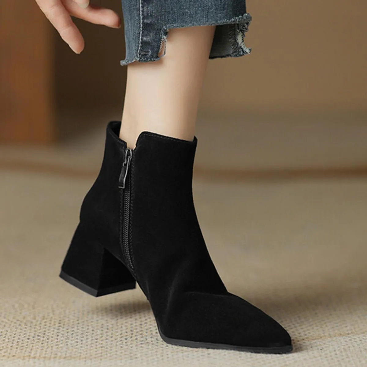 Inverno Donna Tacco medio Stivali Chelsea Scarpe alla caviglia robuste Abito casual Goth Décolleté a punta 2023 Nuove donne di m