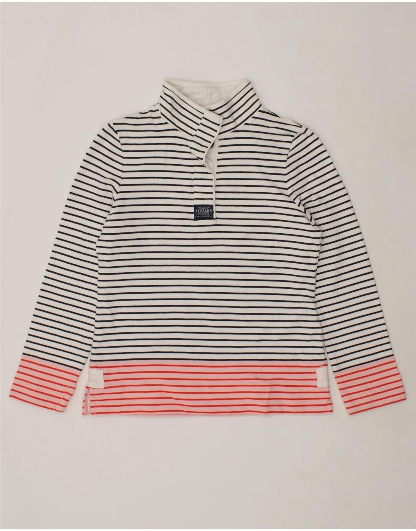 JOULES Womens Button Neck Sweatshirt Jumper UK 12 Medium White Striped