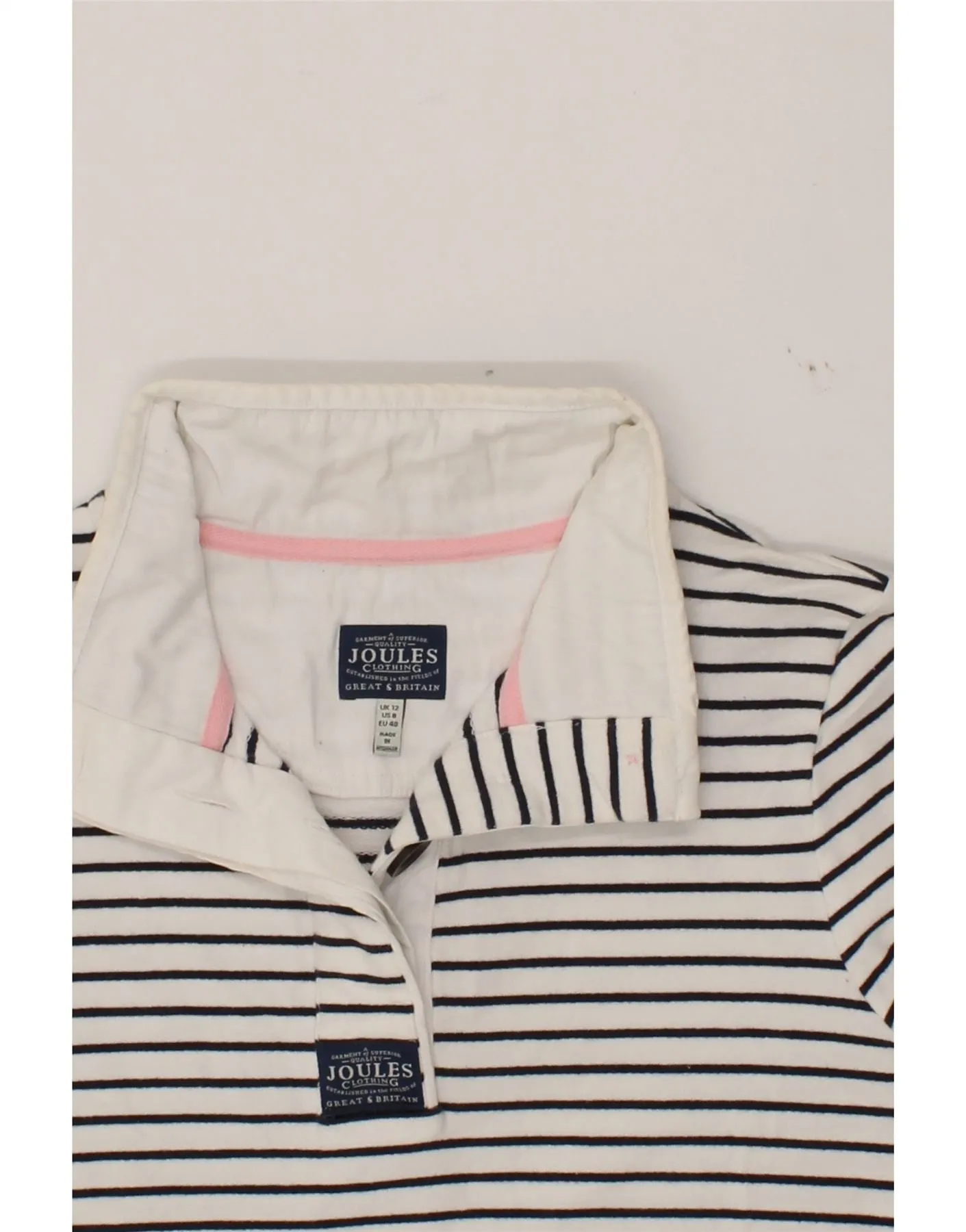 JOULES Womens Button Neck Sweatshirt Jumper UK 12 Medium White Striped