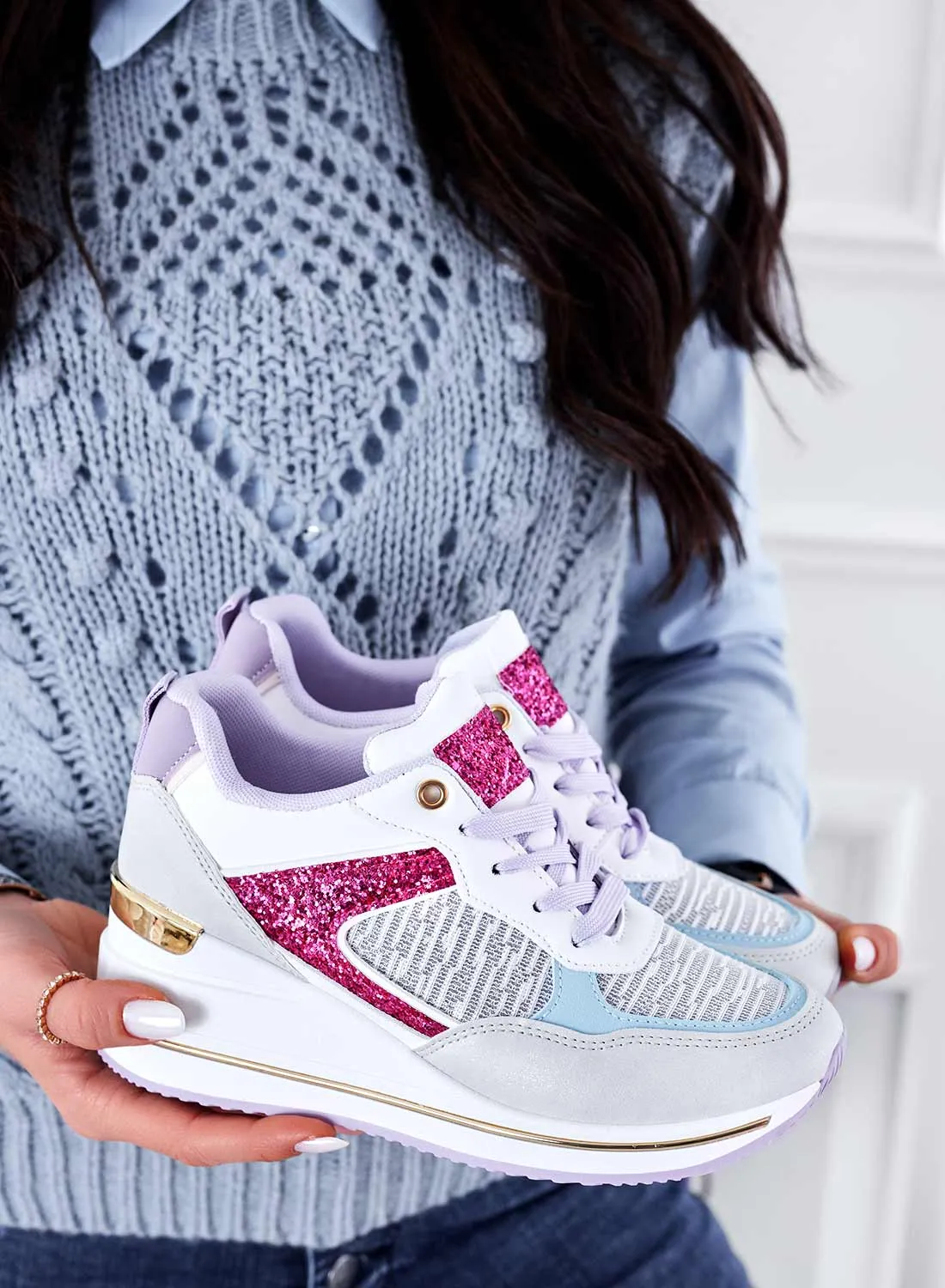 MAGGIE - Sneakers bianche con inserti glitter