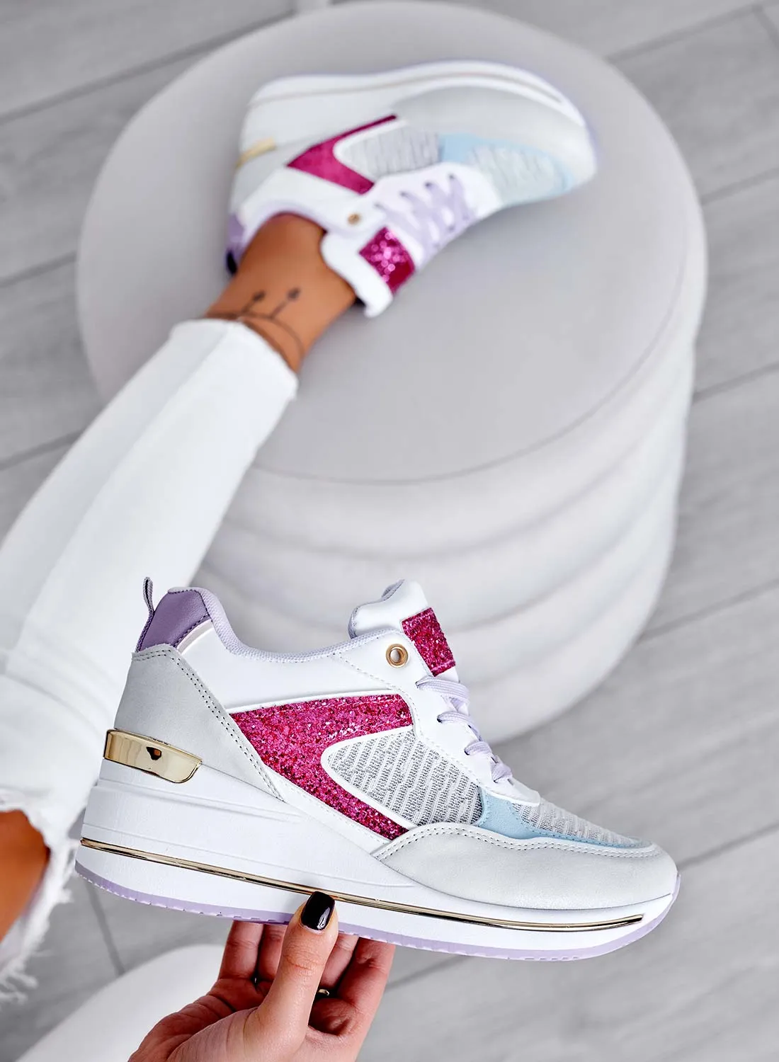 MAGGIE - Sneakers bianche con inserti glitter