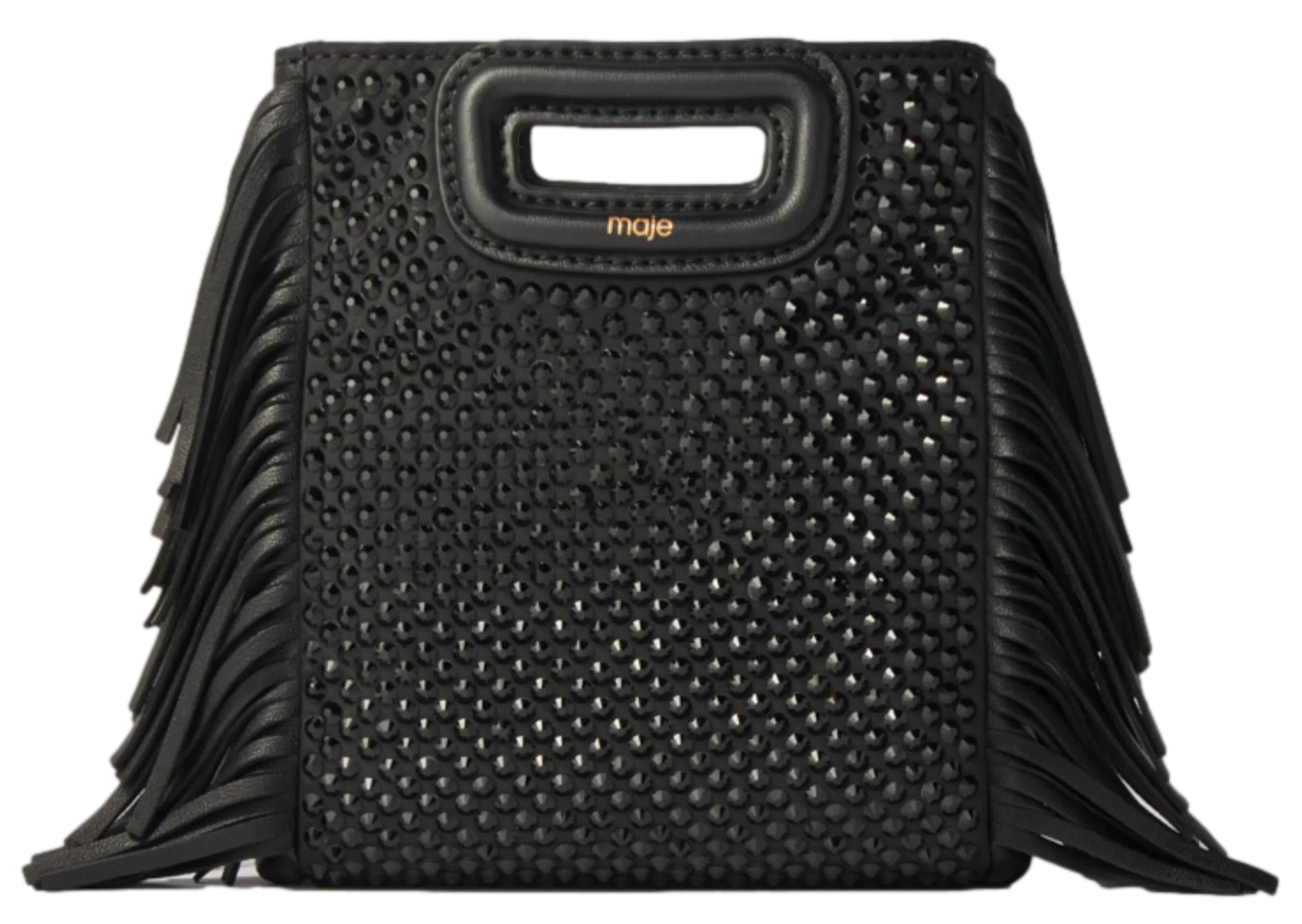  MAJE   M MINI - Borsa a tracolla con strass e frange | Nero