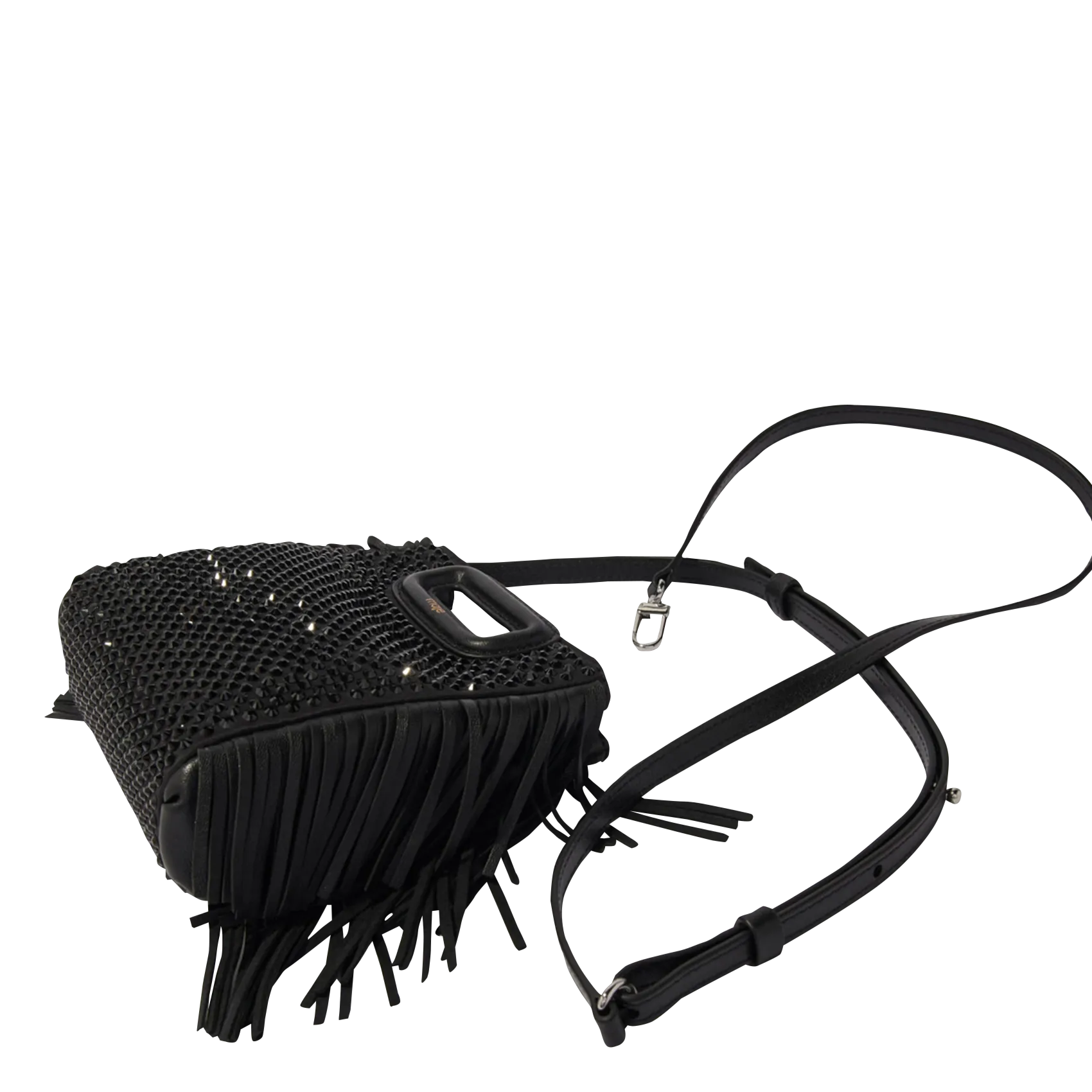  MAJE   M MINI - Borsa a tracolla con strass e frange | Nero