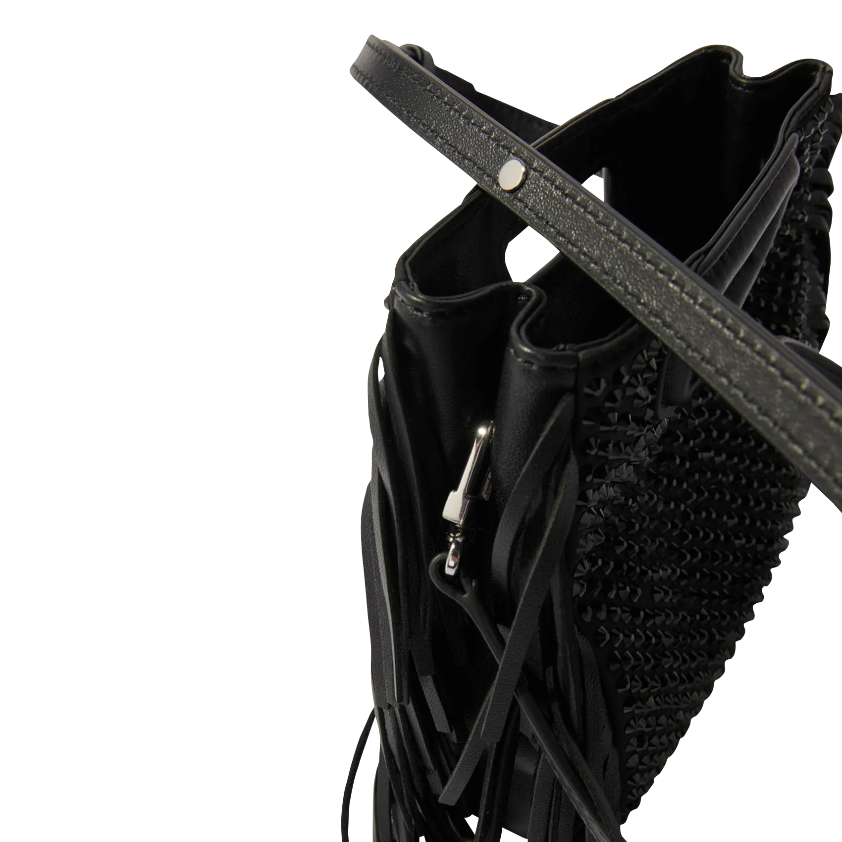 MAJE   M MINI - Borsa a tracolla con strass e frange | Nero