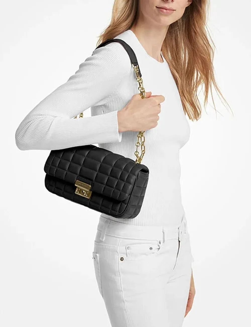 Michael Kors     Borsa a tracolla Tribeca grande in pelle trapuntata nera