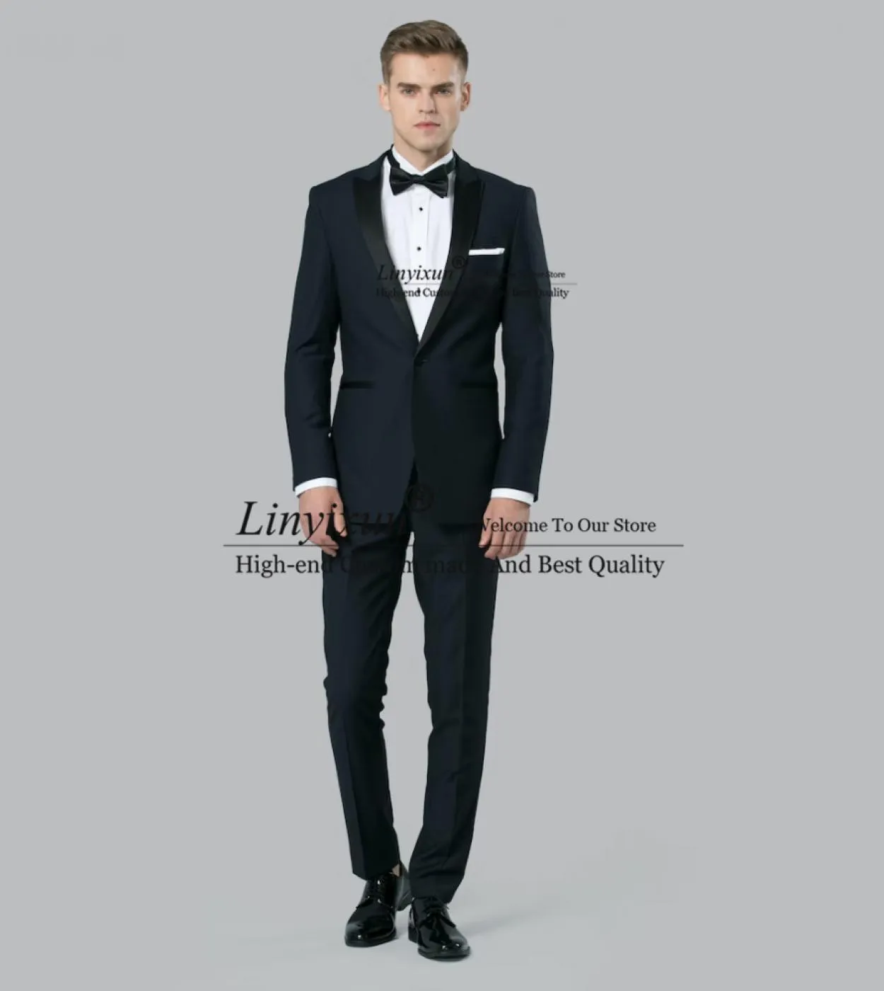 Moda blu navy abito da uomo risvolto a punta matrimonio sposo smoking formale giacca da lavoro 2 pezzi slim fit Terno Masculino