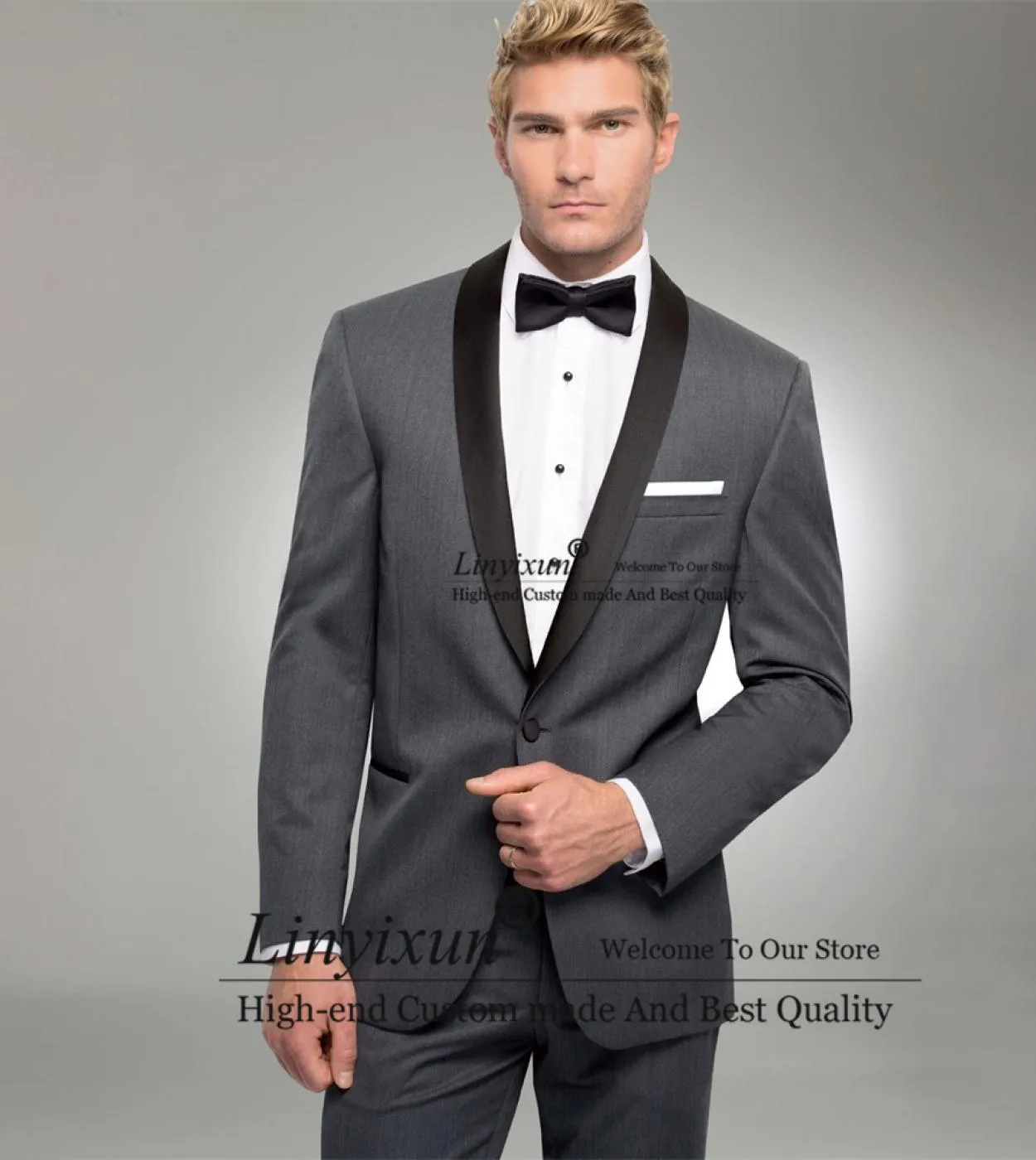 Moda grigio abiti da uomo slim fit matrimonio sposo smoking scialle bavero banchetto blazer groomsman 2 pezzi giacca pantaloni t