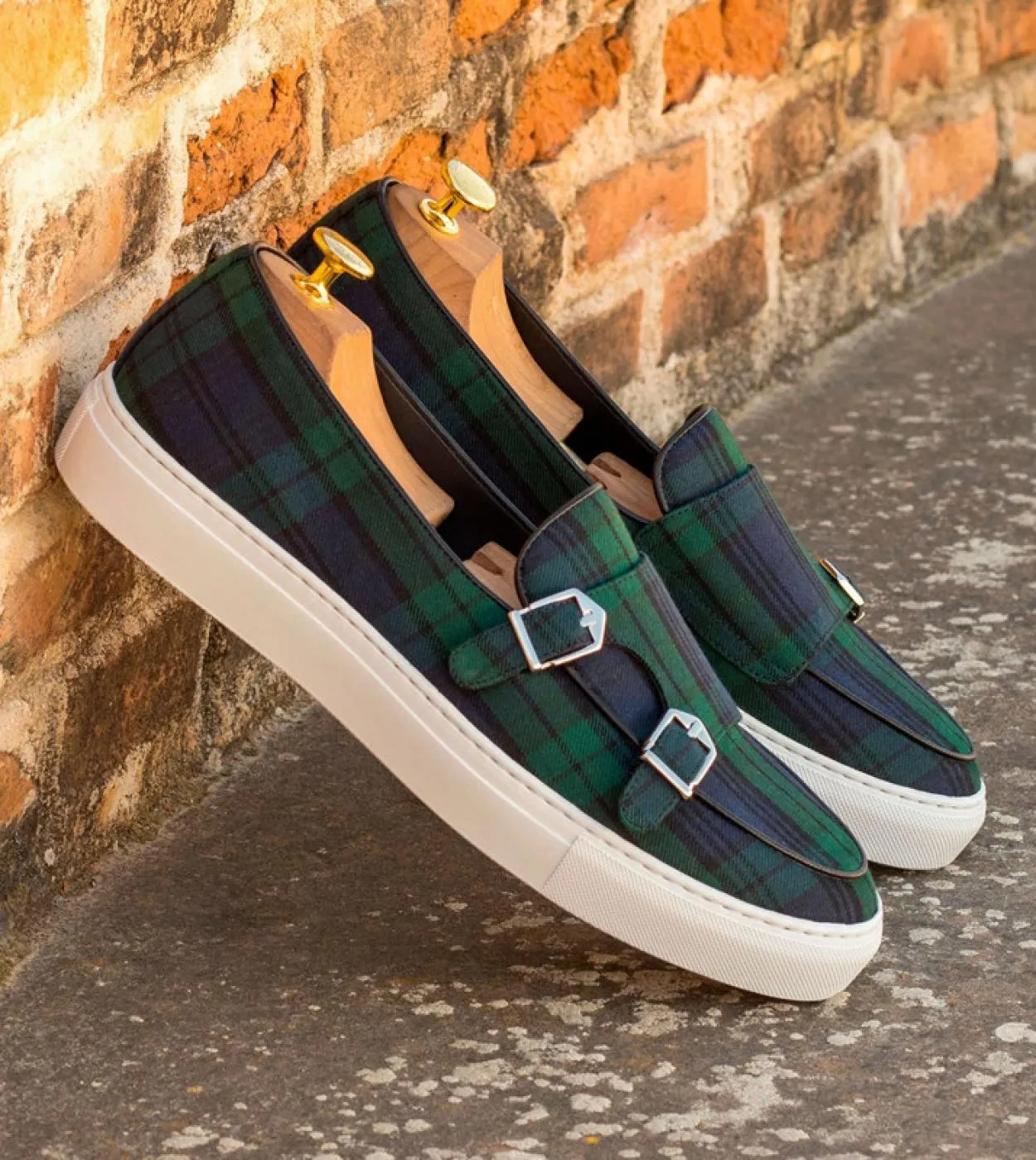New Green Men Vulcanize Shoes Plaid Buckle Strap Monk Mocassini Scarpe casual fatte a mano per uomo con spedizione gratuita Zapa