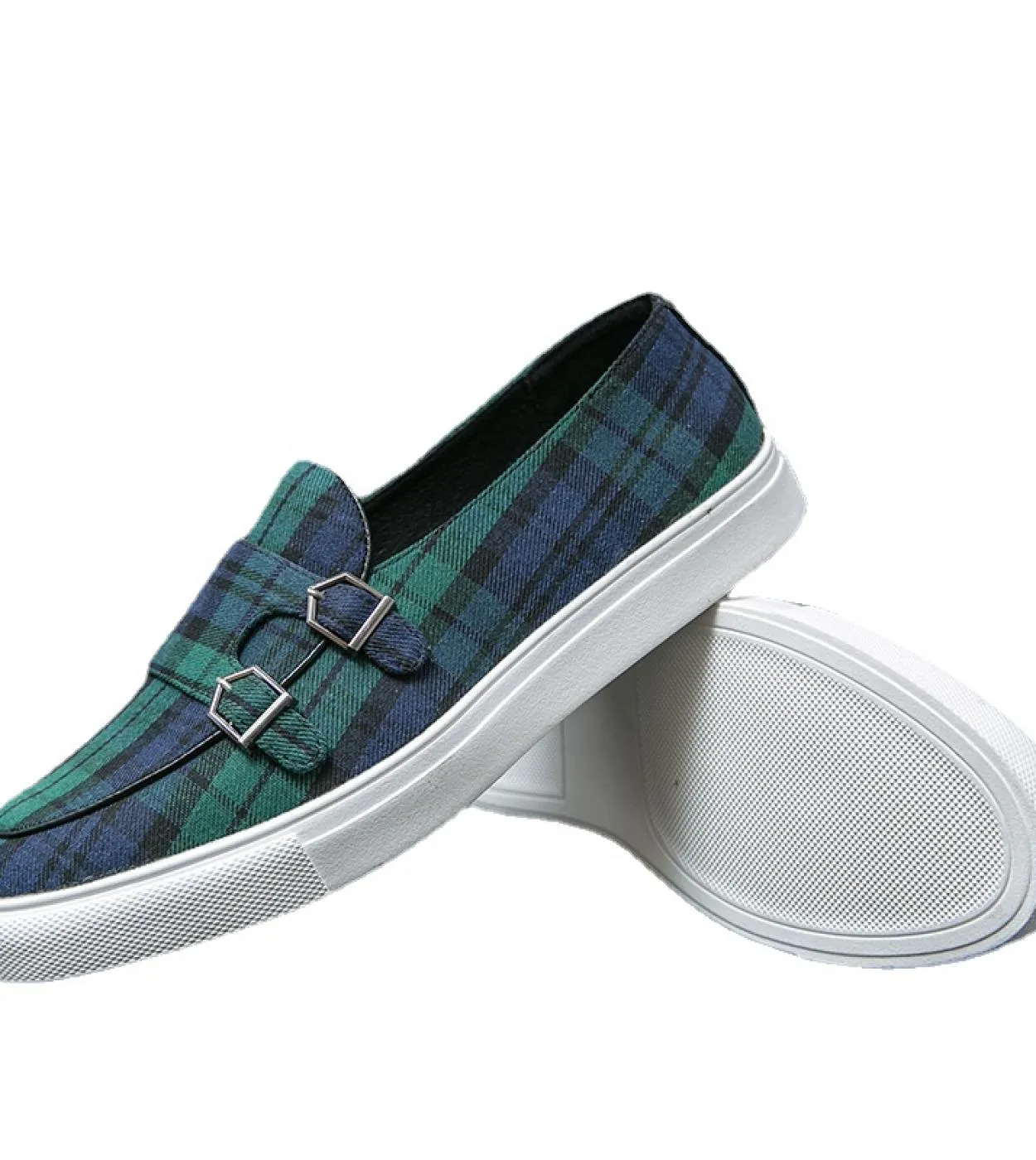 New Green Men Vulcanize Shoes Plaid Buckle Strap Monk Mocassini Scarpe casual fatte a mano per uomo con spedizione gratuita Zapa