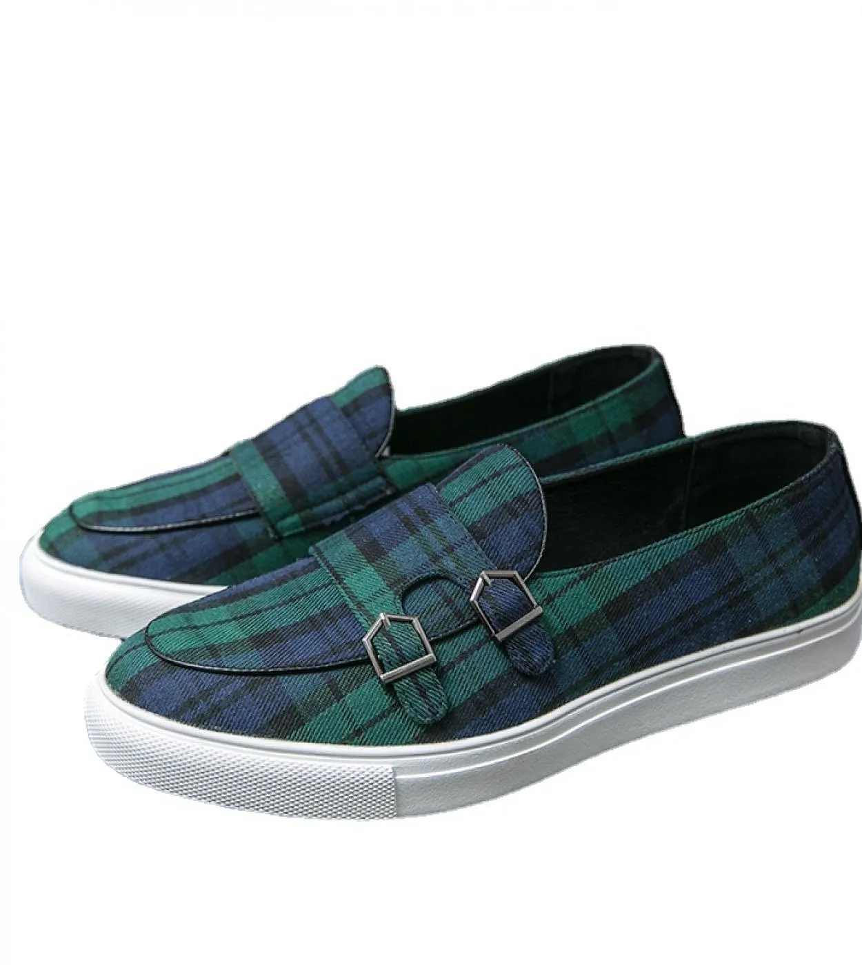 New Green Men Vulcanize Shoes Plaid Buckle Strap Monk Mocassini Scarpe casual fatte a mano per uomo con spedizione gratuita Zapa