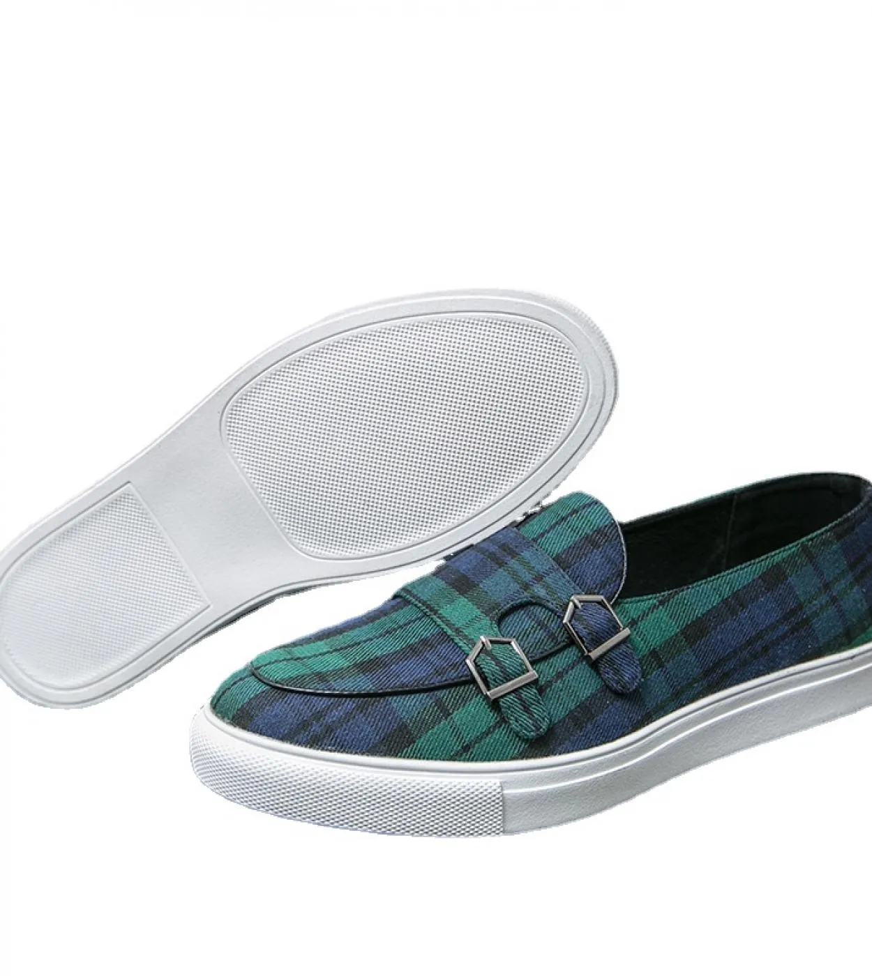 New Green Men Vulcanize Shoes Plaid Buckle Strap Monk Mocassini Scarpe casual fatte a mano per uomo con spedizione gratuita Zapa