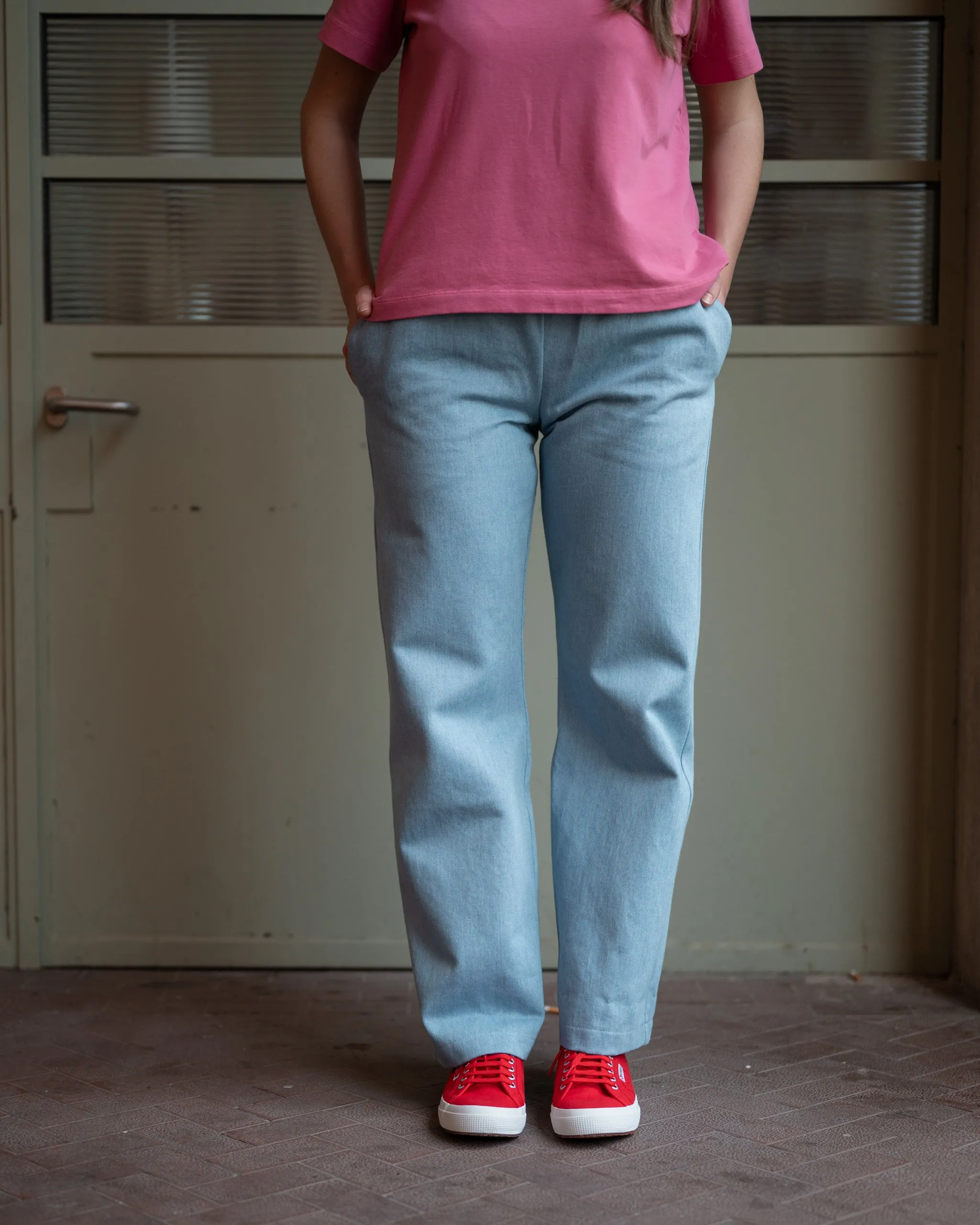 PANTALONE JEANS denim di cotone blu chiaro