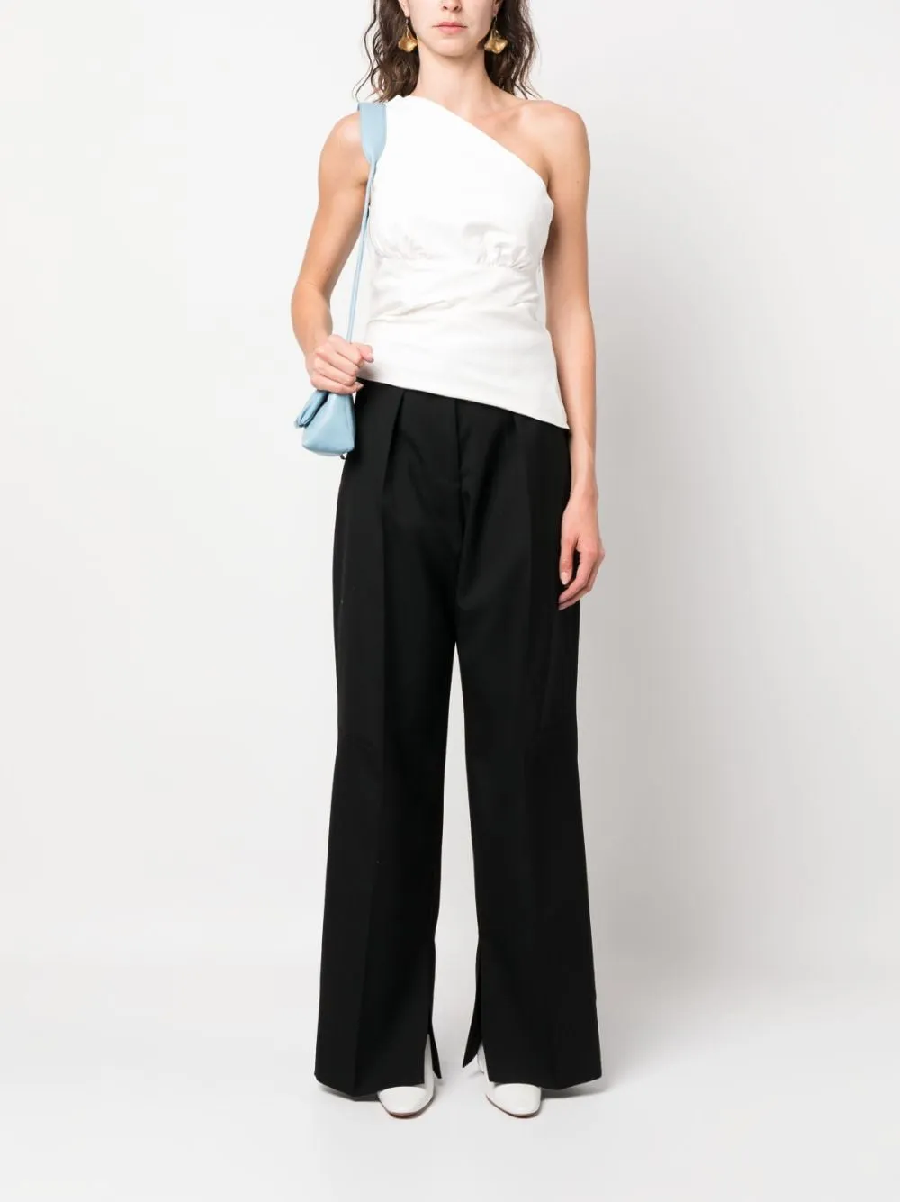 Pantaloni a vita alta con cintura in nero - donna