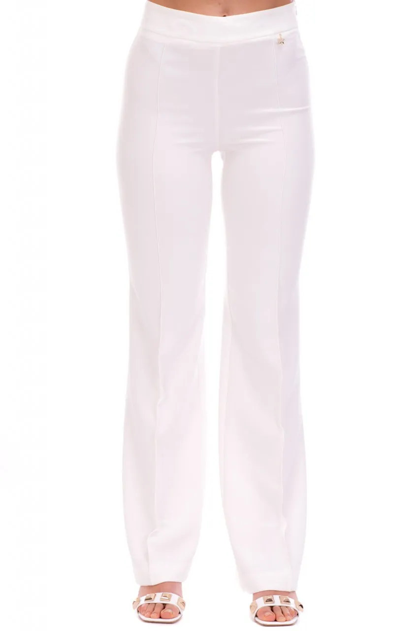 Pantaloni a vita alta con piping e stellina Bianco