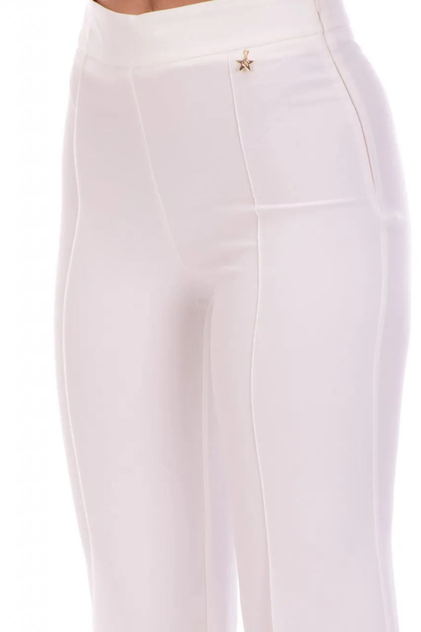 Pantaloni a vita alta con piping e stellina Bianco