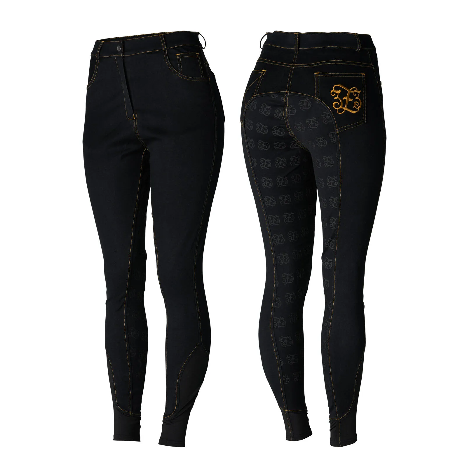 Pantaloni da equitazione da donna in denim a vita alta