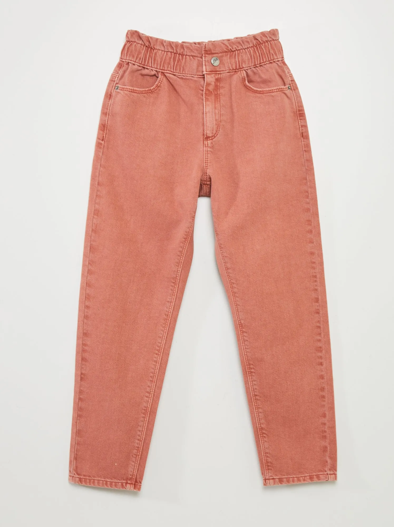 Pantaloni in twill con volant in vita - ROSA