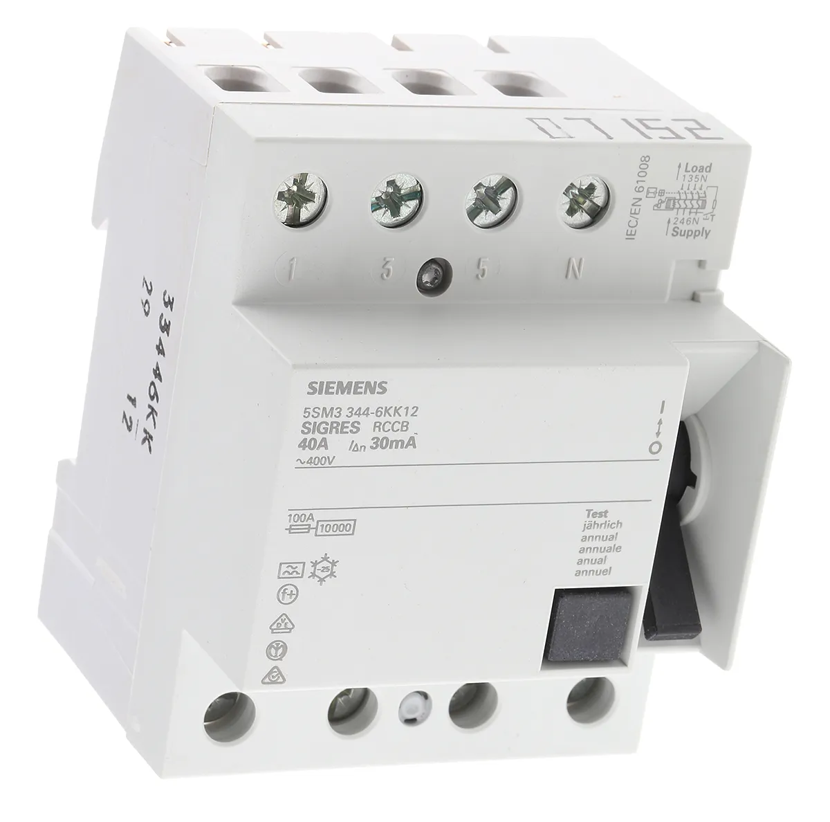 RCCB Siemens 5SM3, 4P, 40A, sensibilità 30mA, Tipo A