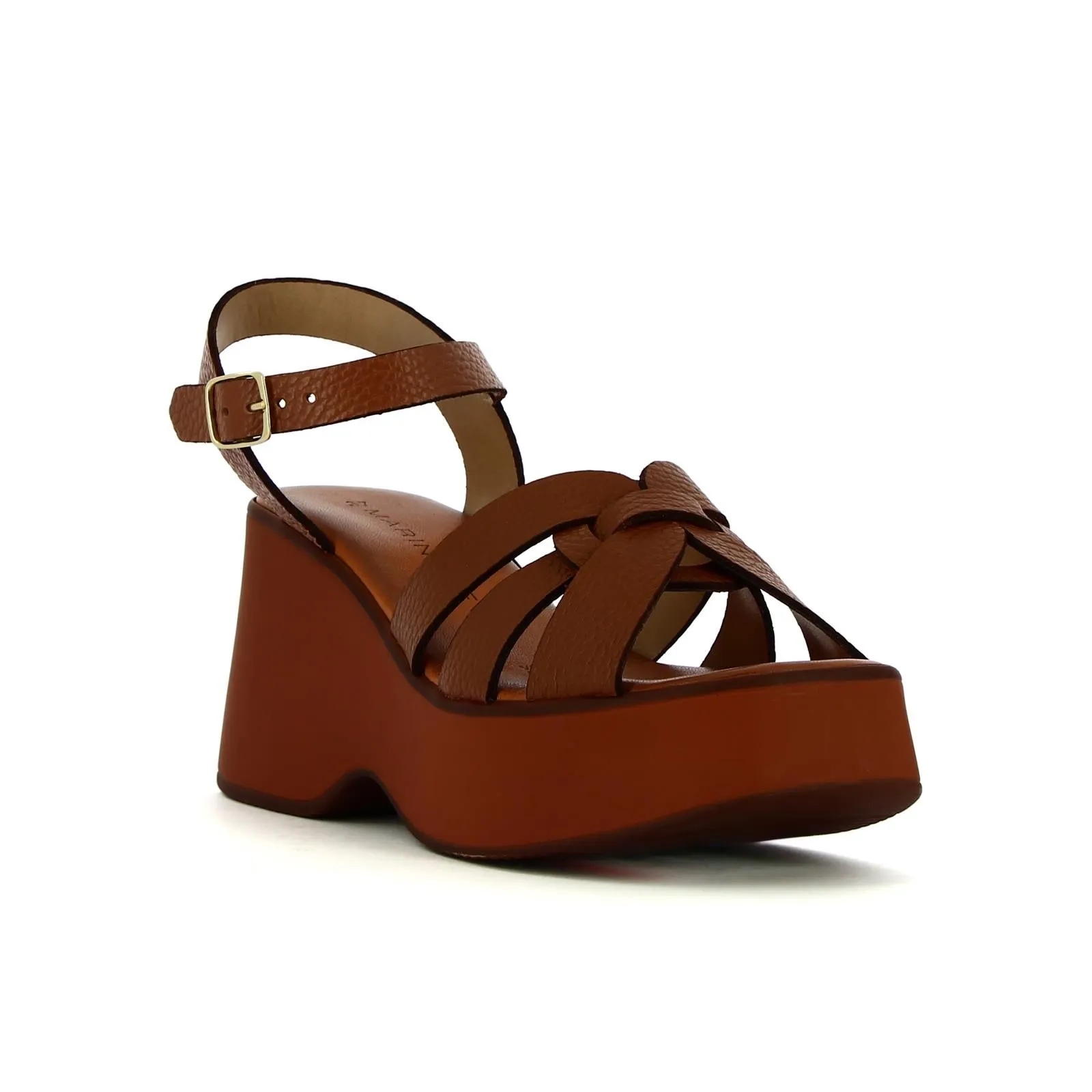 Sandali marroni in pelle con zeppa