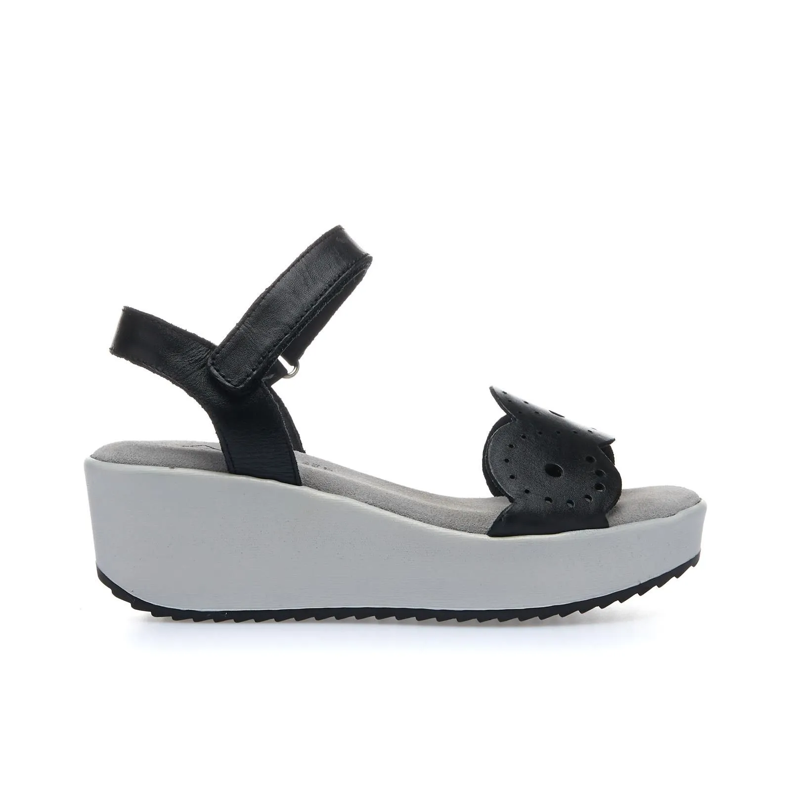 Sandali neri con zeppa in pelle con chiusura in velcro