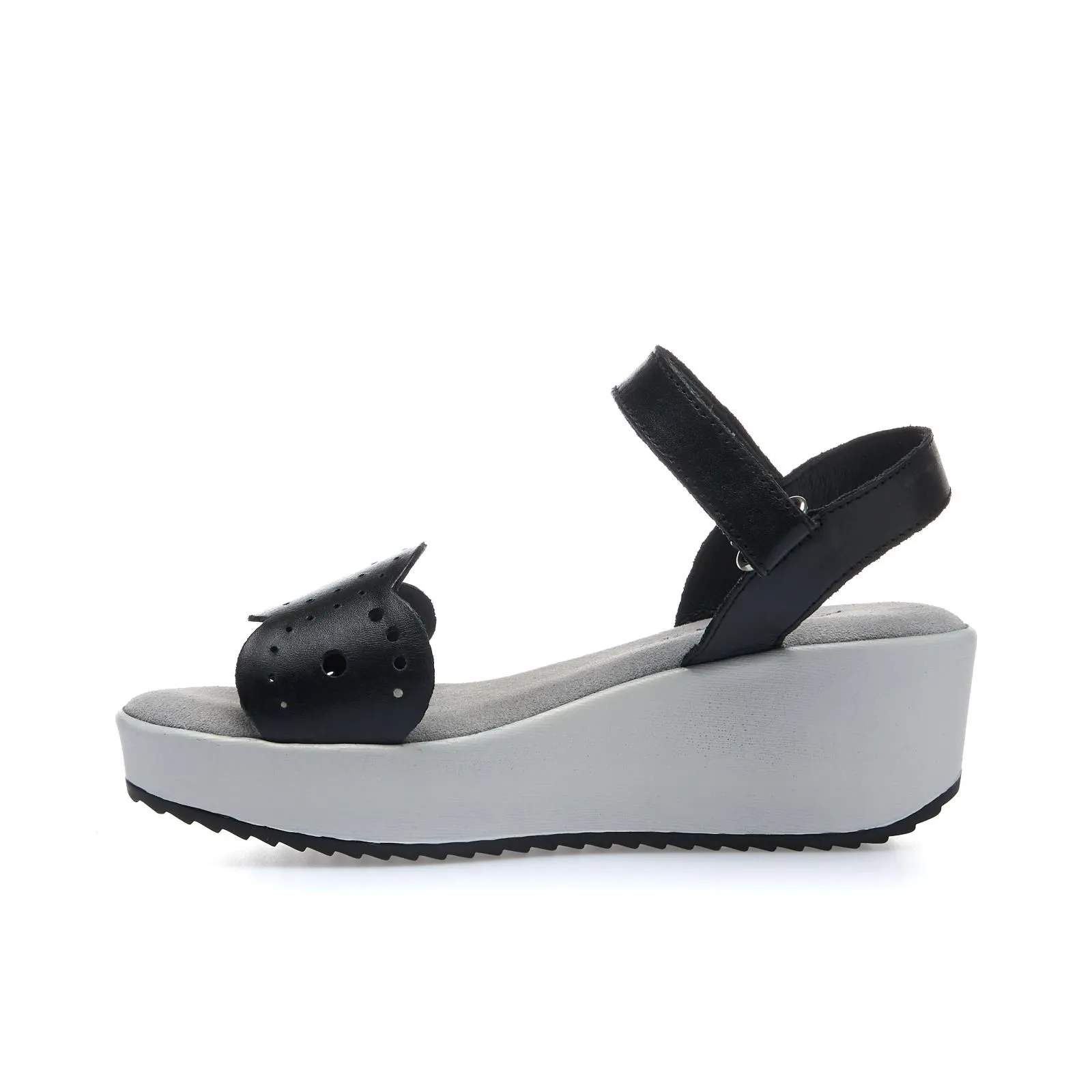 Sandali neri con zeppa in pelle con chiusura in velcro