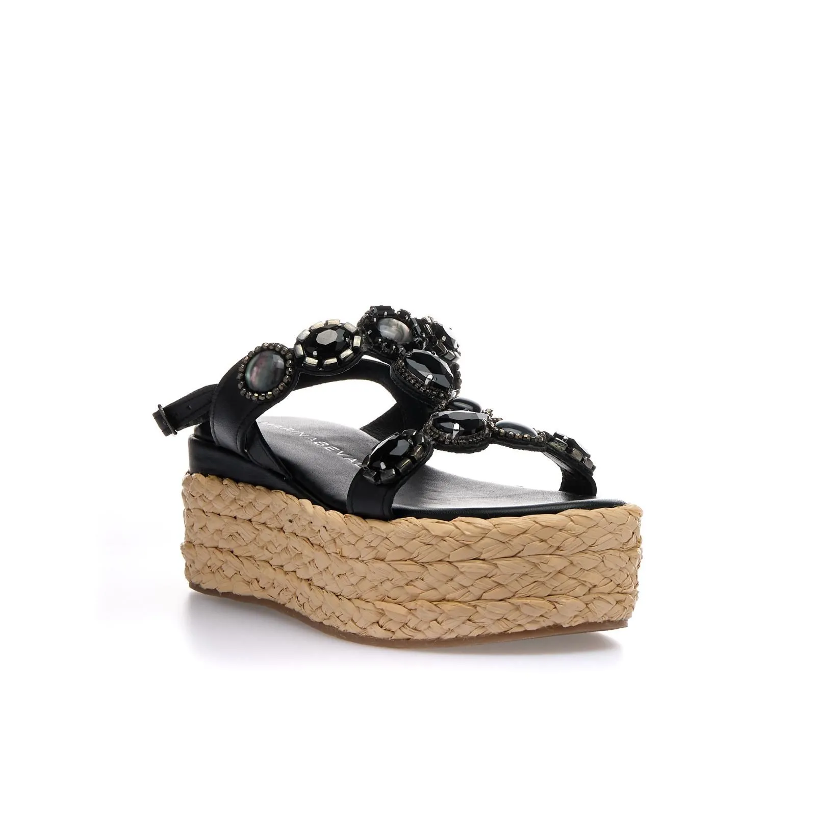 Sandali neri in pelle con maxi zeppa