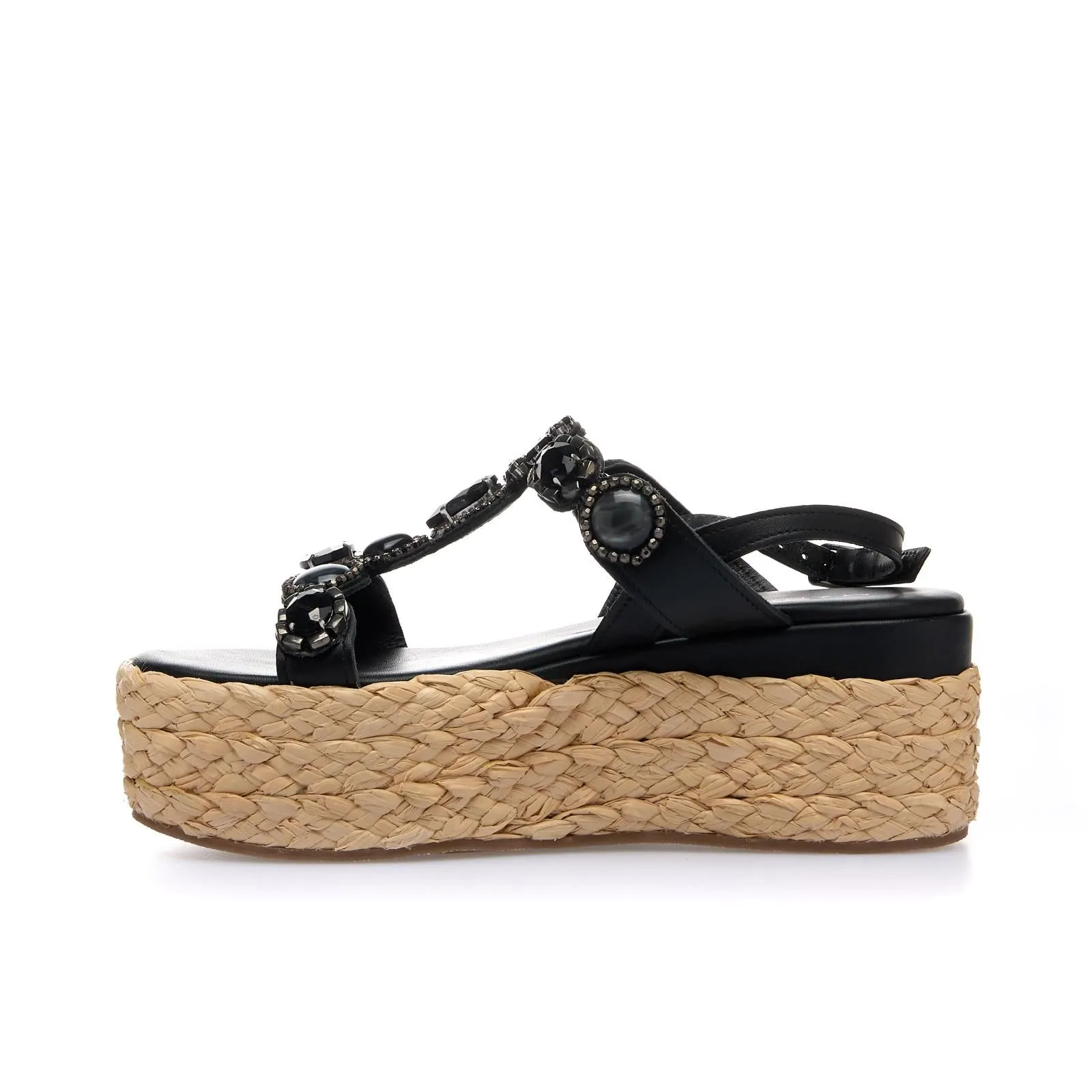Sandali neri in pelle con maxi zeppa