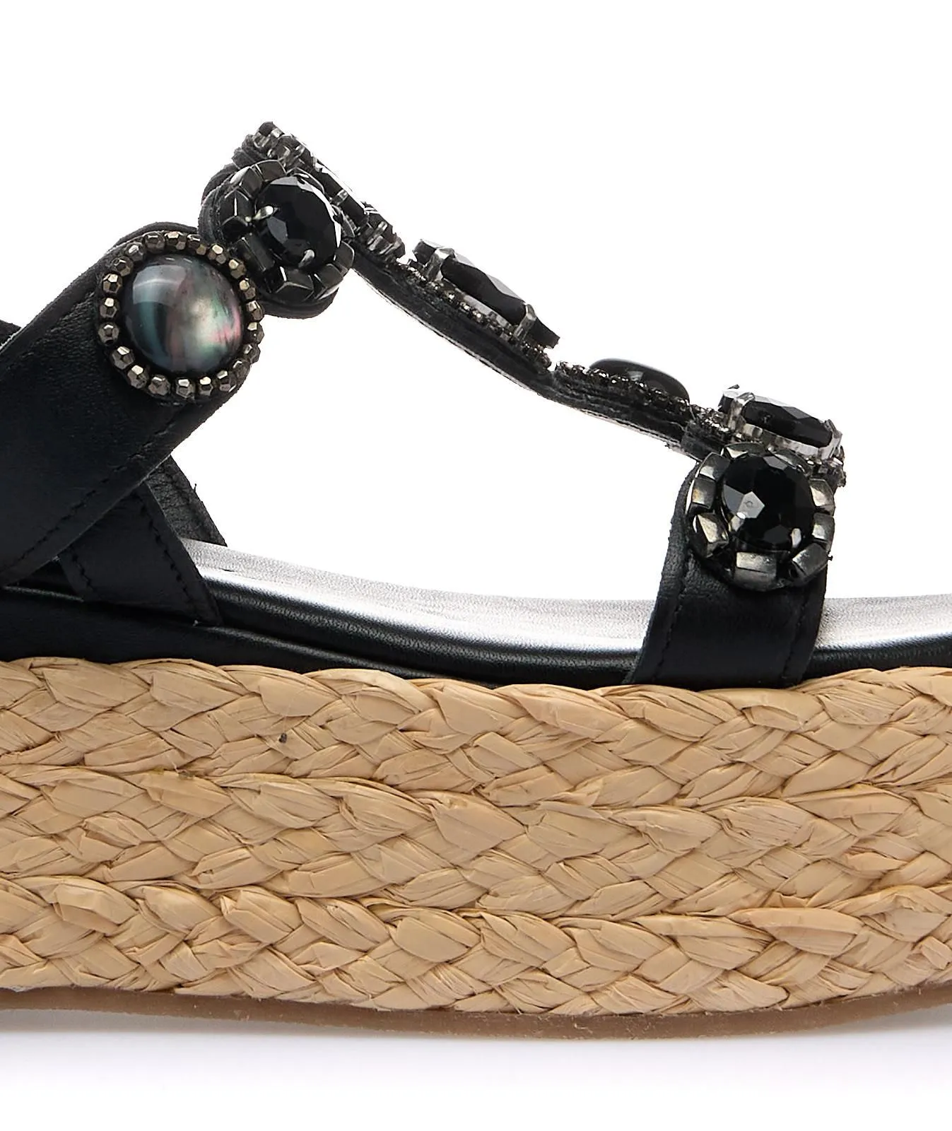 Sandali neri in pelle con maxi zeppa