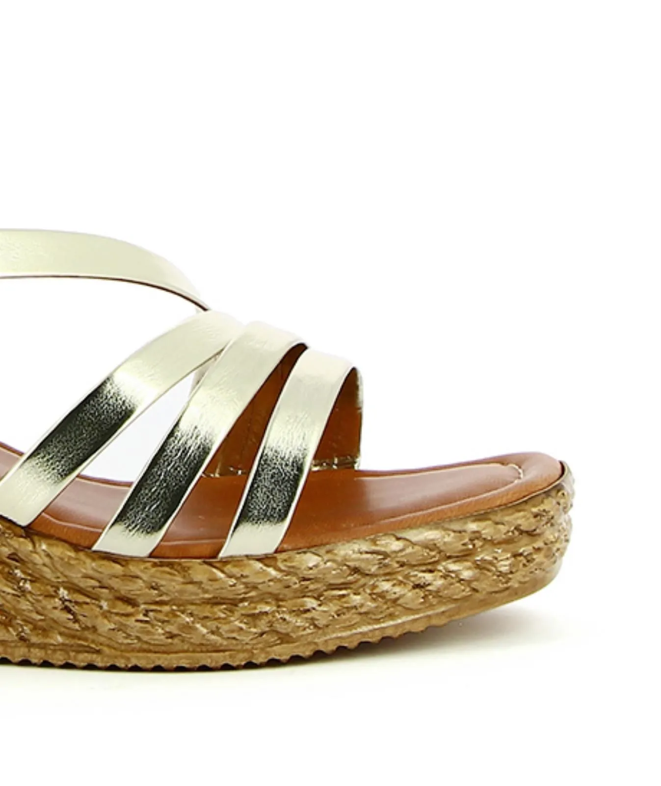 Sandali oro con zeppa effetto corda