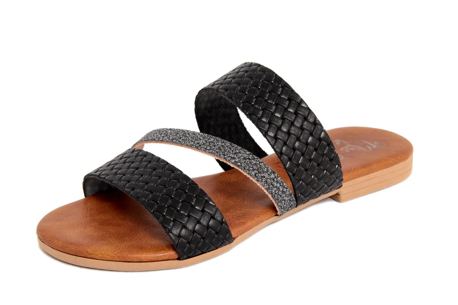 Sandalo Donna flat in pelle Nero Argentato
