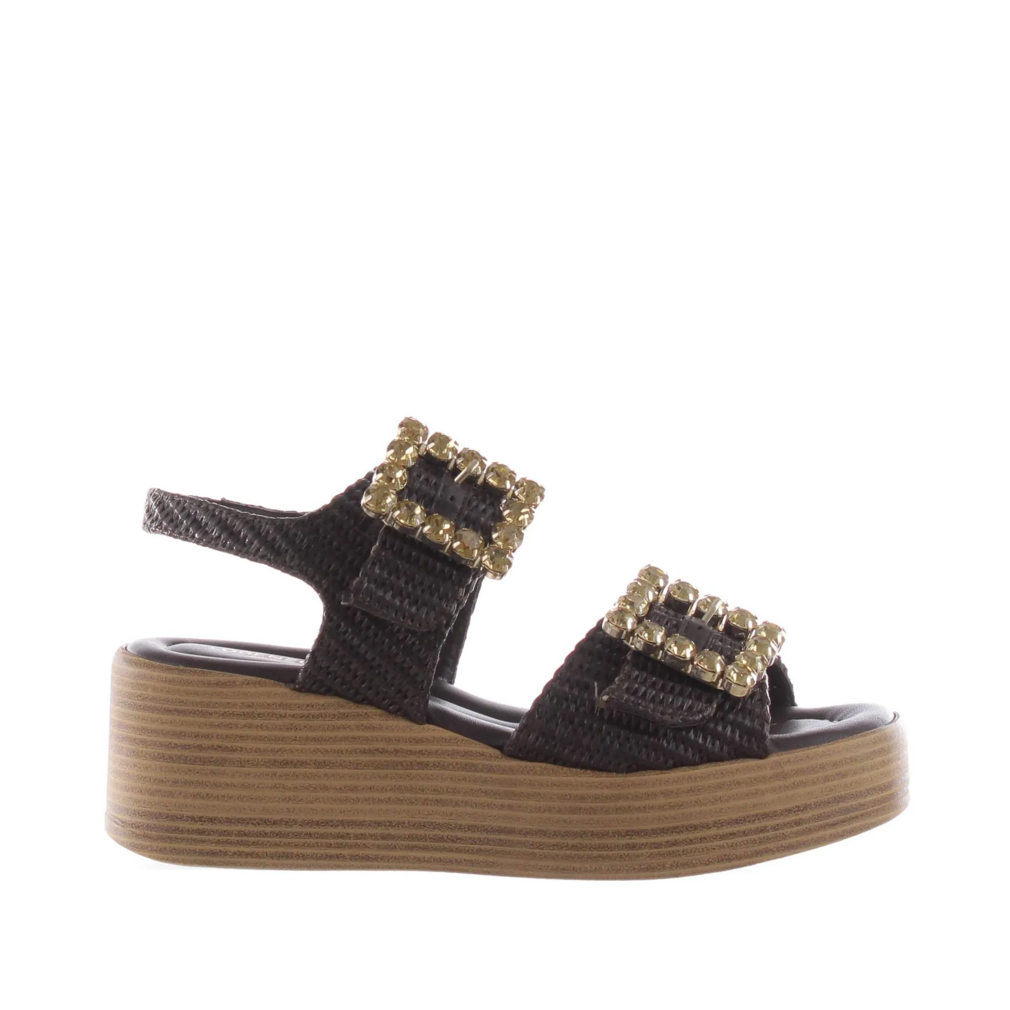 Sandalo in raffia con zeppa