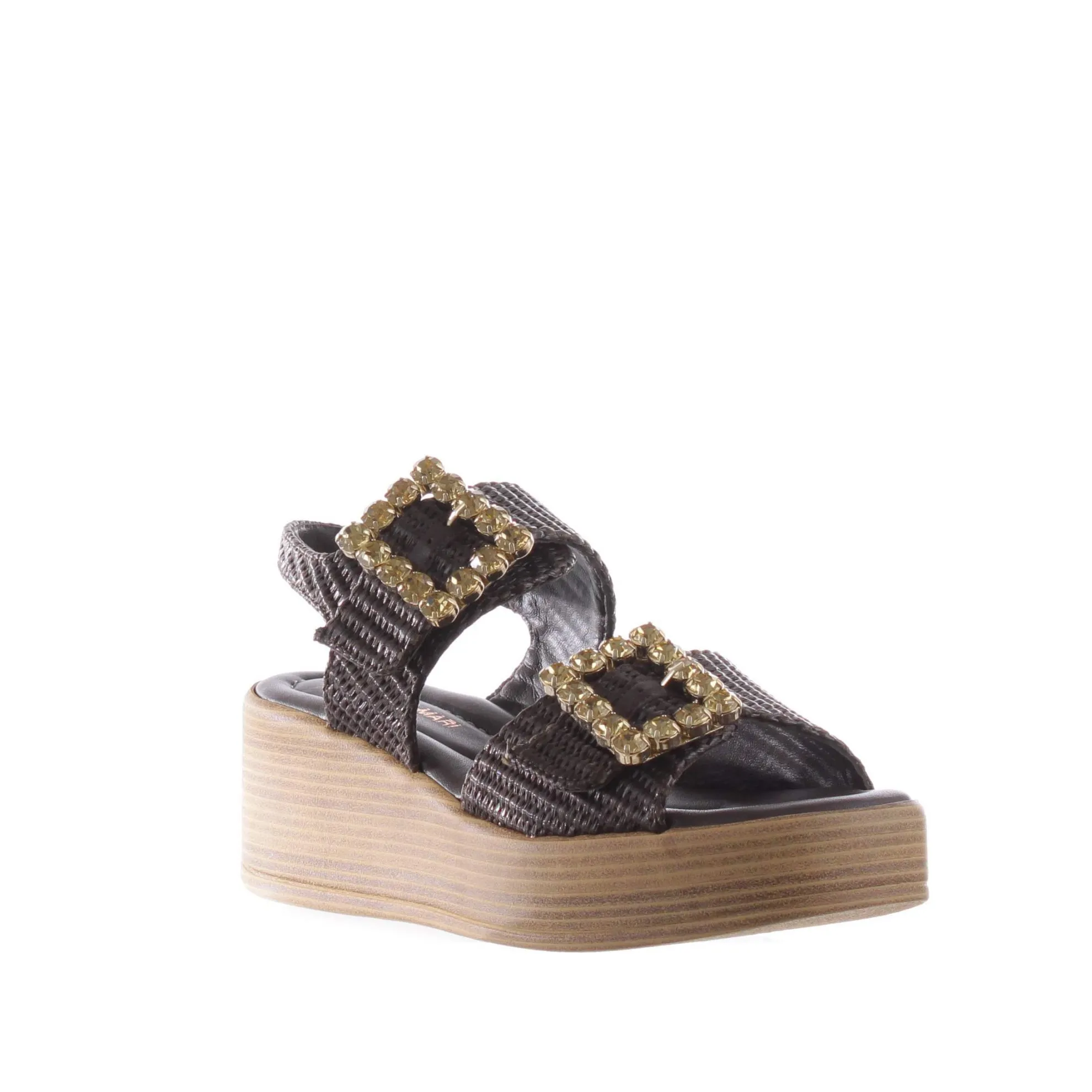 Sandalo in raffia con zeppa