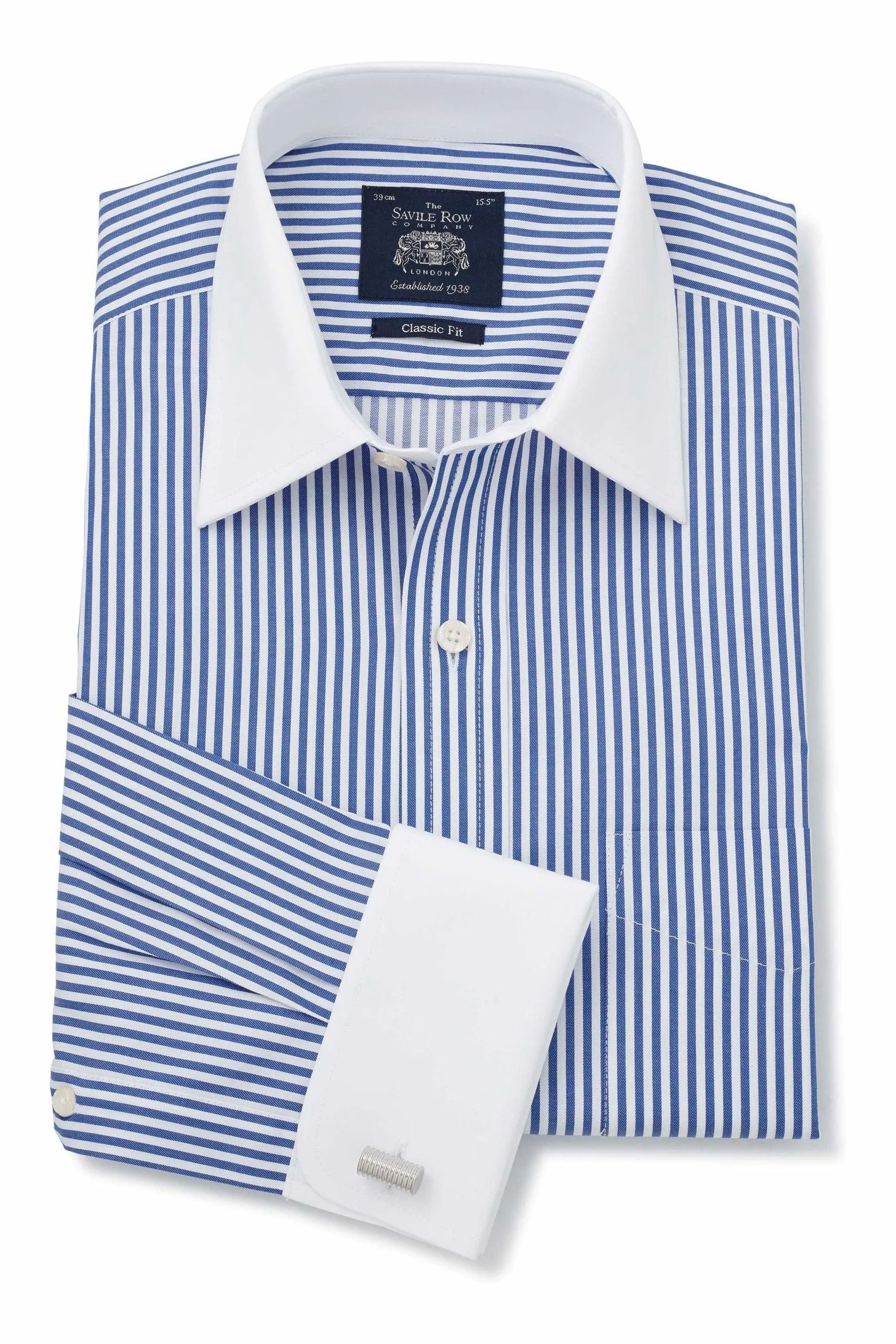 Savile - Row Co - Blu - A righe - Camicia classica con polsino doppio