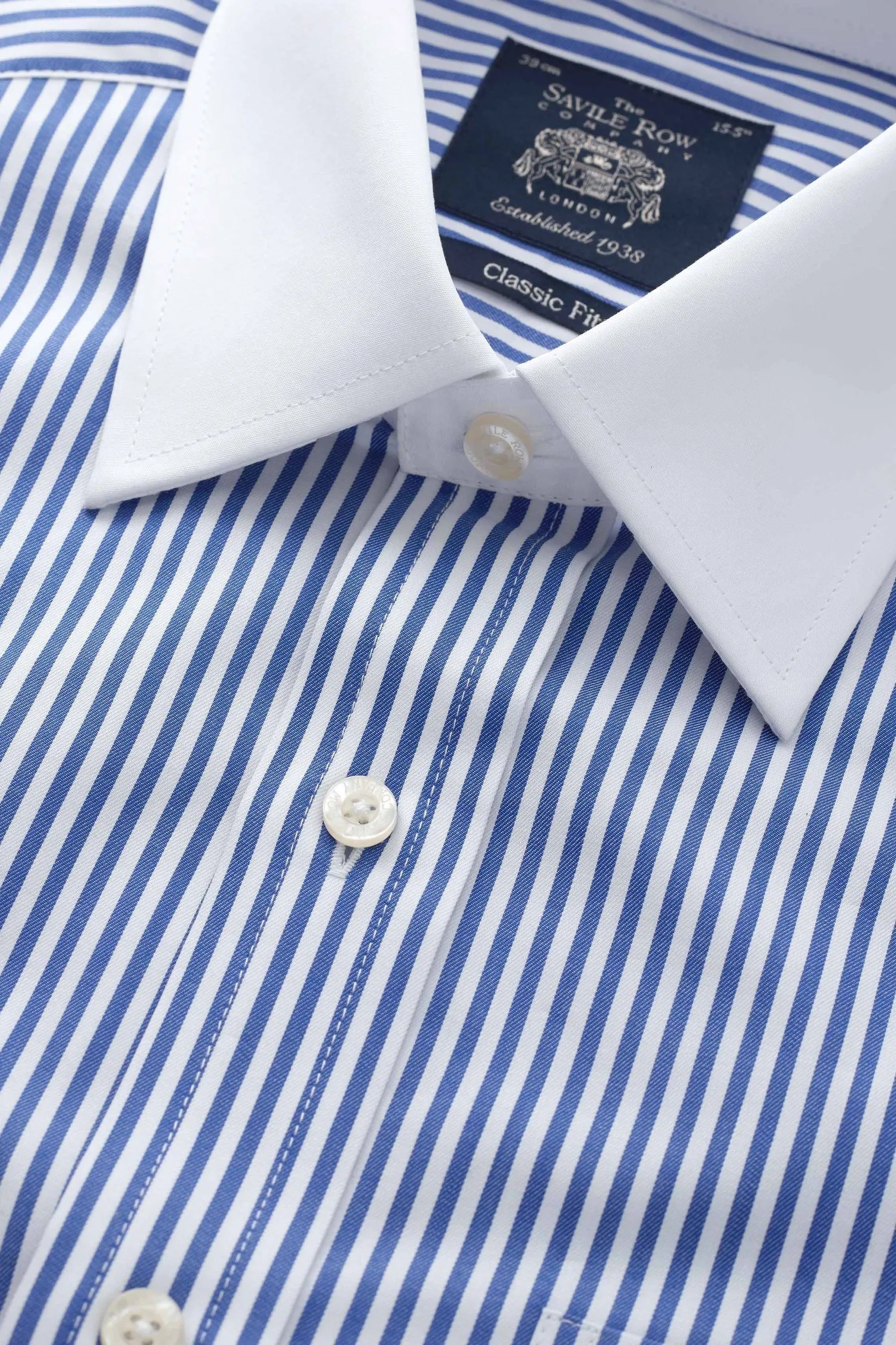 Savile - Row Co - Blu - A righe - Camicia classica con polsino doppio