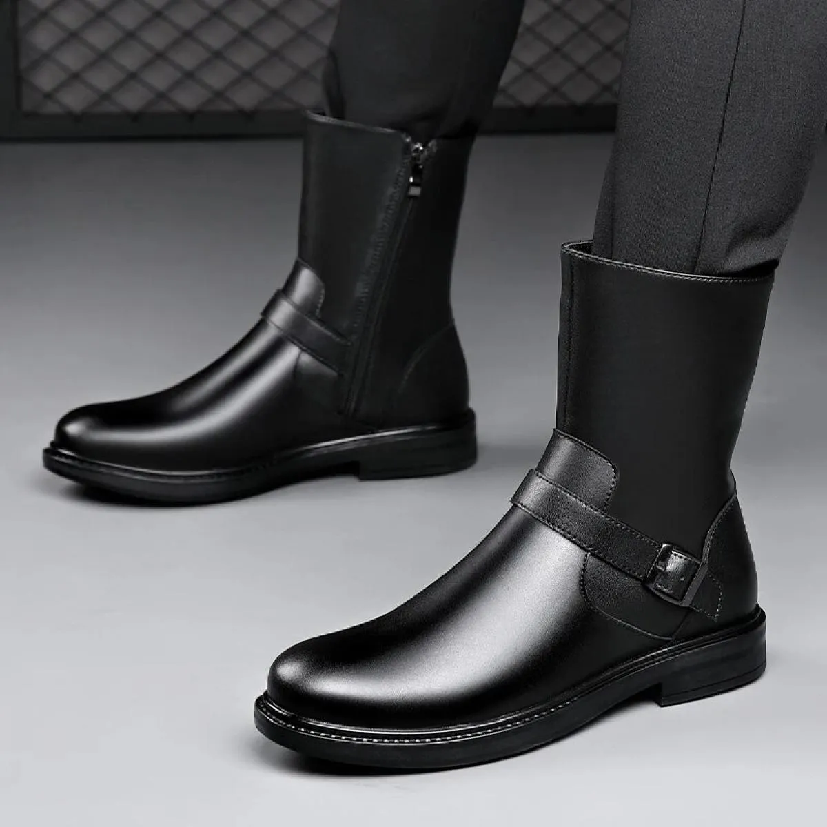 Scarpe Stivali Chelsea Uomo Inverno Camino Taglio alto Stivali Martin in vera pelle Suola spessa inglese da uomo Ins Trendy Elev