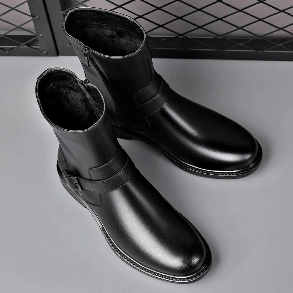 Scarpe Stivali Chelsea Uomo Inverno Camino Taglio alto Stivali Martin in vera pelle Suola spessa inglese da uomo Ins Trendy Elev
