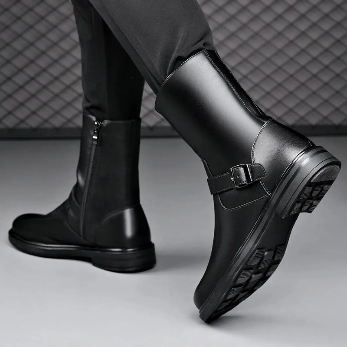 Scarpe Stivali Chelsea Uomo Inverno Camino Taglio alto Stivali Martin in vera pelle Suola spessa inglese da uomo Ins Trendy Elev