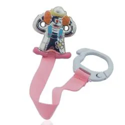 Spilla pinza portaciuccio rosa clown in argento e smalti