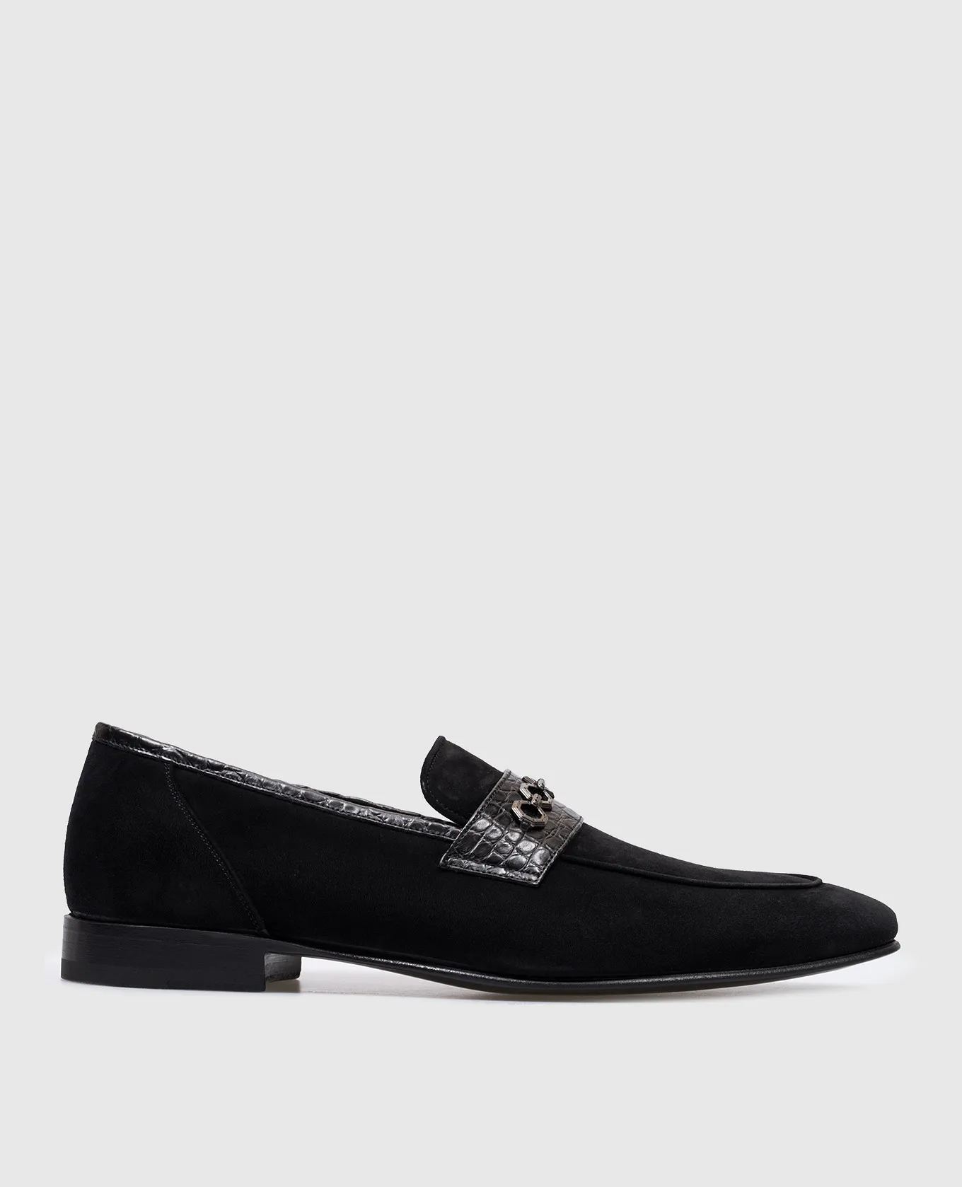 Stefano Ricci Mocassini in camoscio nero con pelle di coccodrillo UF312C2247SDCS