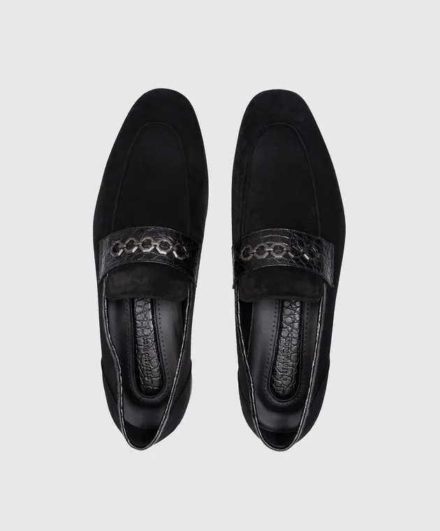 Stefano Ricci Mocassini in camoscio nero con pelle di coccodrillo UF312C2247SDCS
