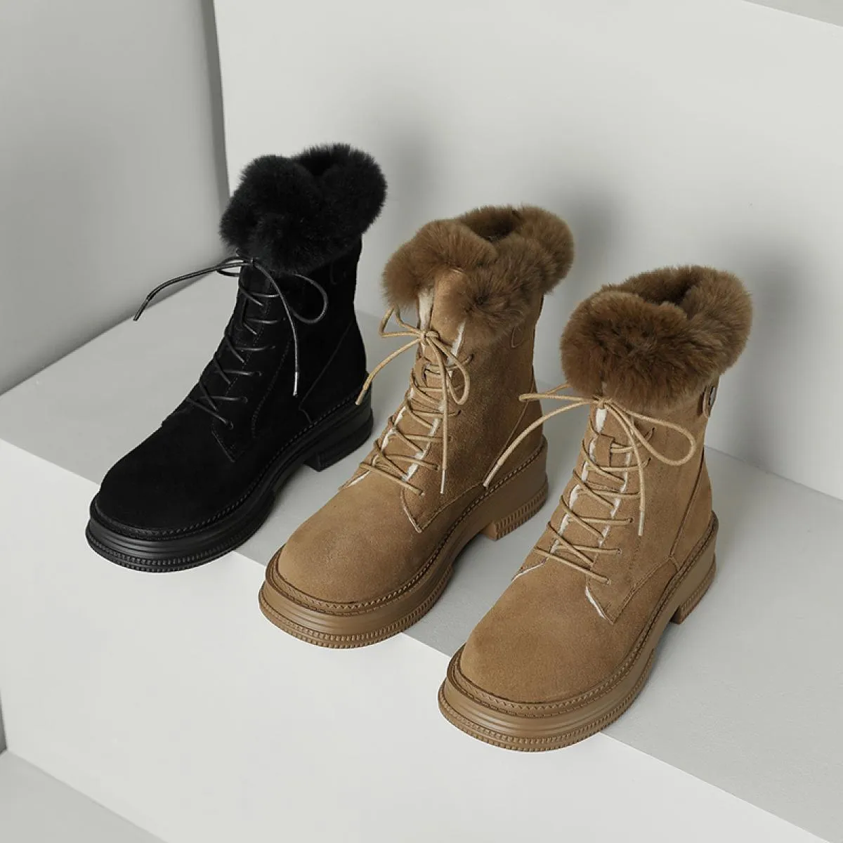 Stivaletti da donna in pelle scamosciata di mucca di lana dolce Stivali da neve con lacci da donna Scarpe casual da ballo Stival