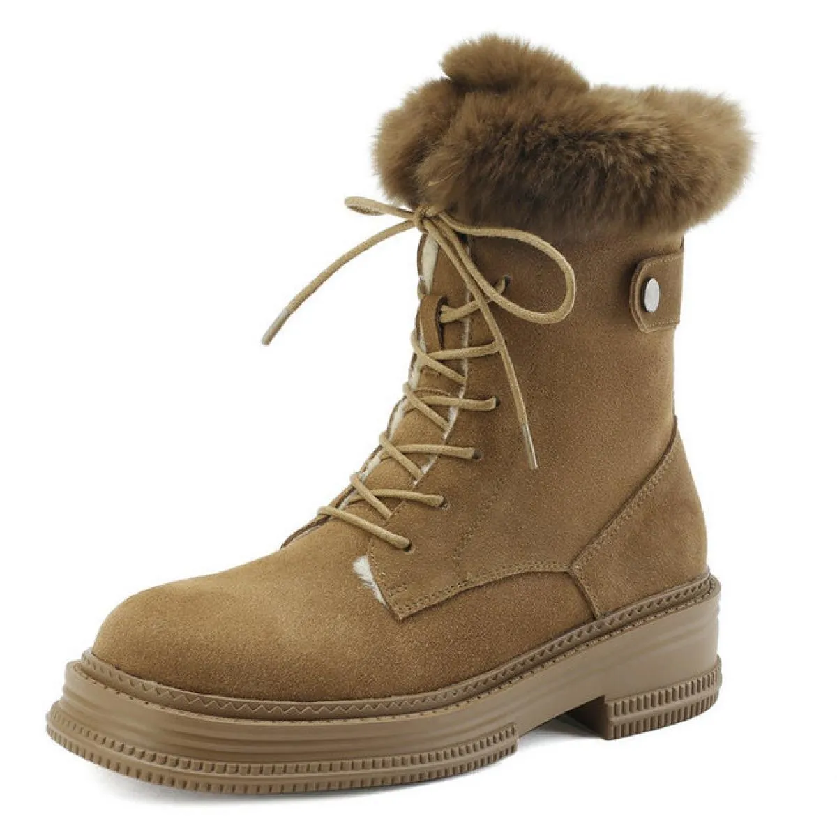Stivaletti da donna in pelle scamosciata di mucca di lana dolce Stivali da neve con lacci da donna Scarpe casual da ballo Stival