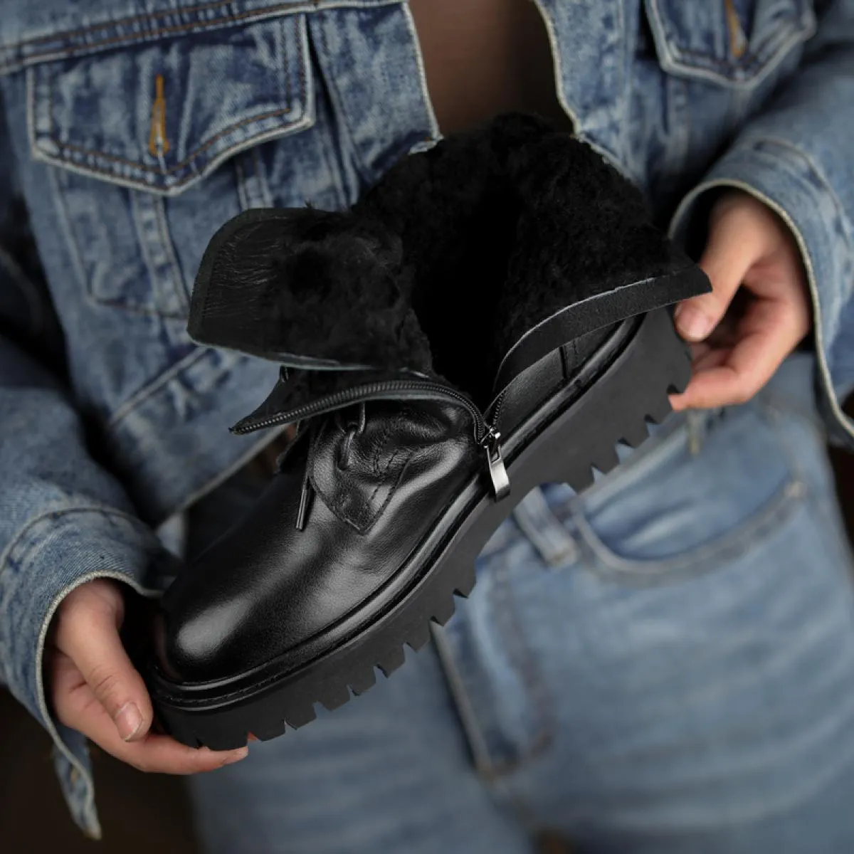 Stivaletti da donna in vera pelle di alta qualità Scarpe casual con cerniera in pelliccia da donna Stivali da neve in lana autun
