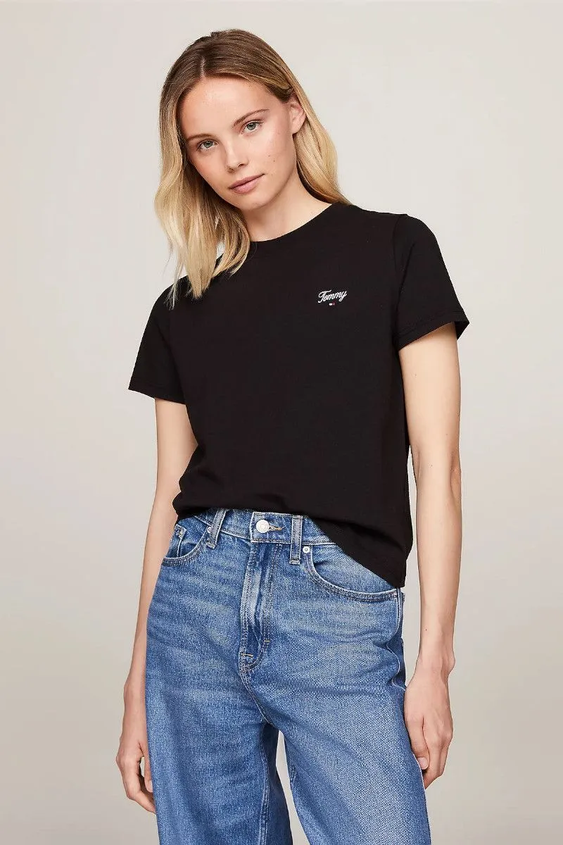 T-shirt con logo in corsivo donna Nero