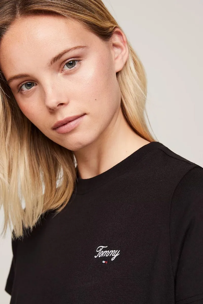 T-shirt con logo in corsivo donna Nero