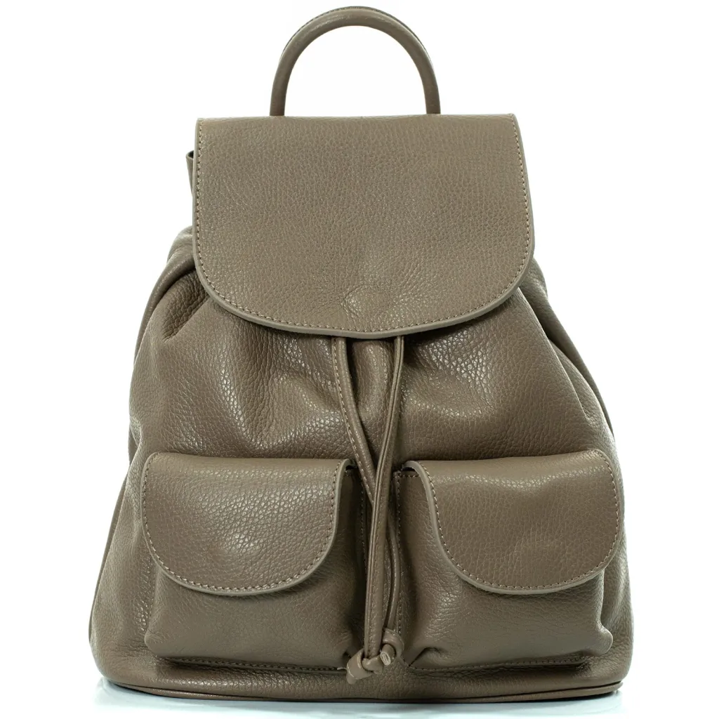 Taupe genuine leather women's backpack