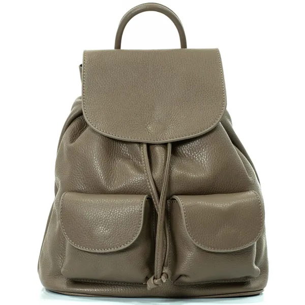 Taupe genuine leather women's backpack