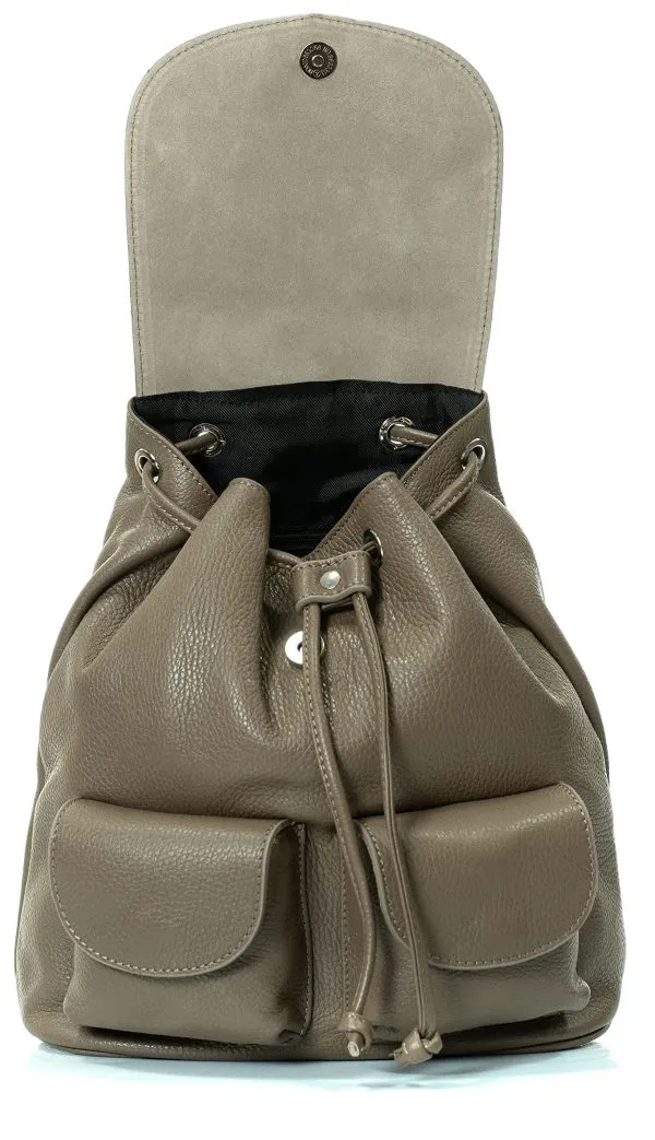 Taupe genuine leather women's backpack