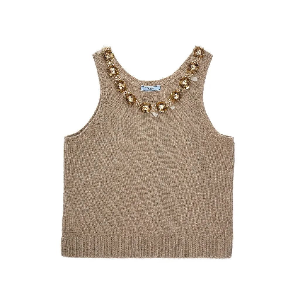 Top in misto cachemire con ricamo gioiello